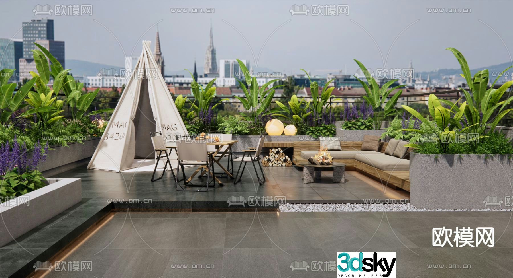 balcony terrace roof garden 3d model