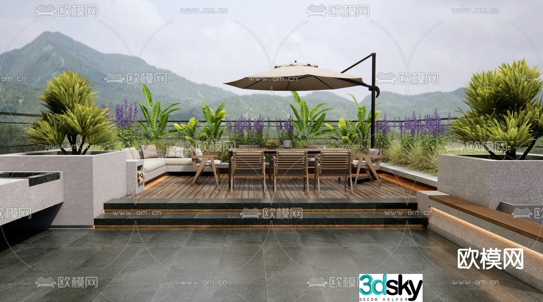 balcony terrace roof garden 3d model