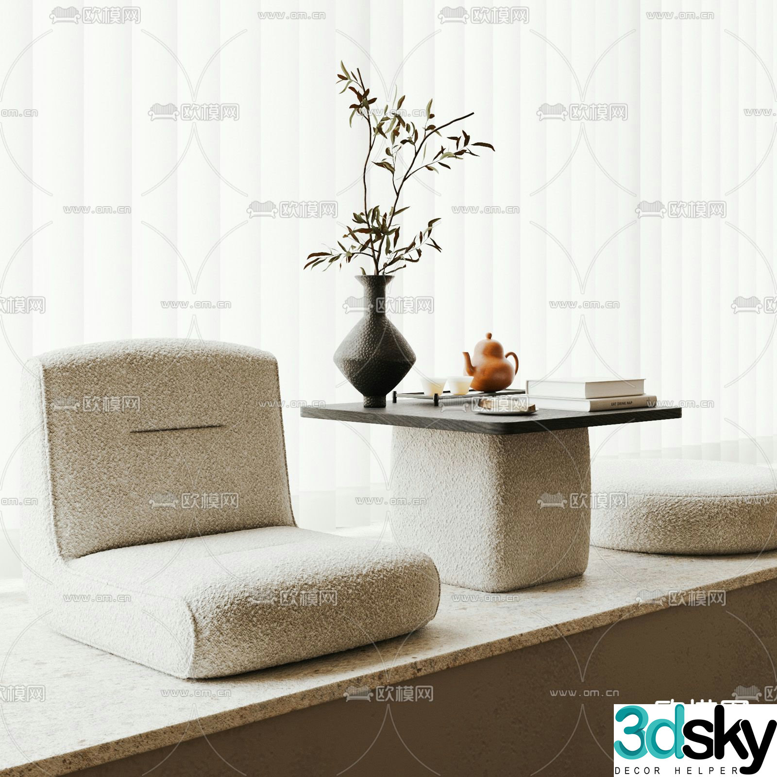 Leisure tables and chairs bay window tables and chairs Kang table 3D model