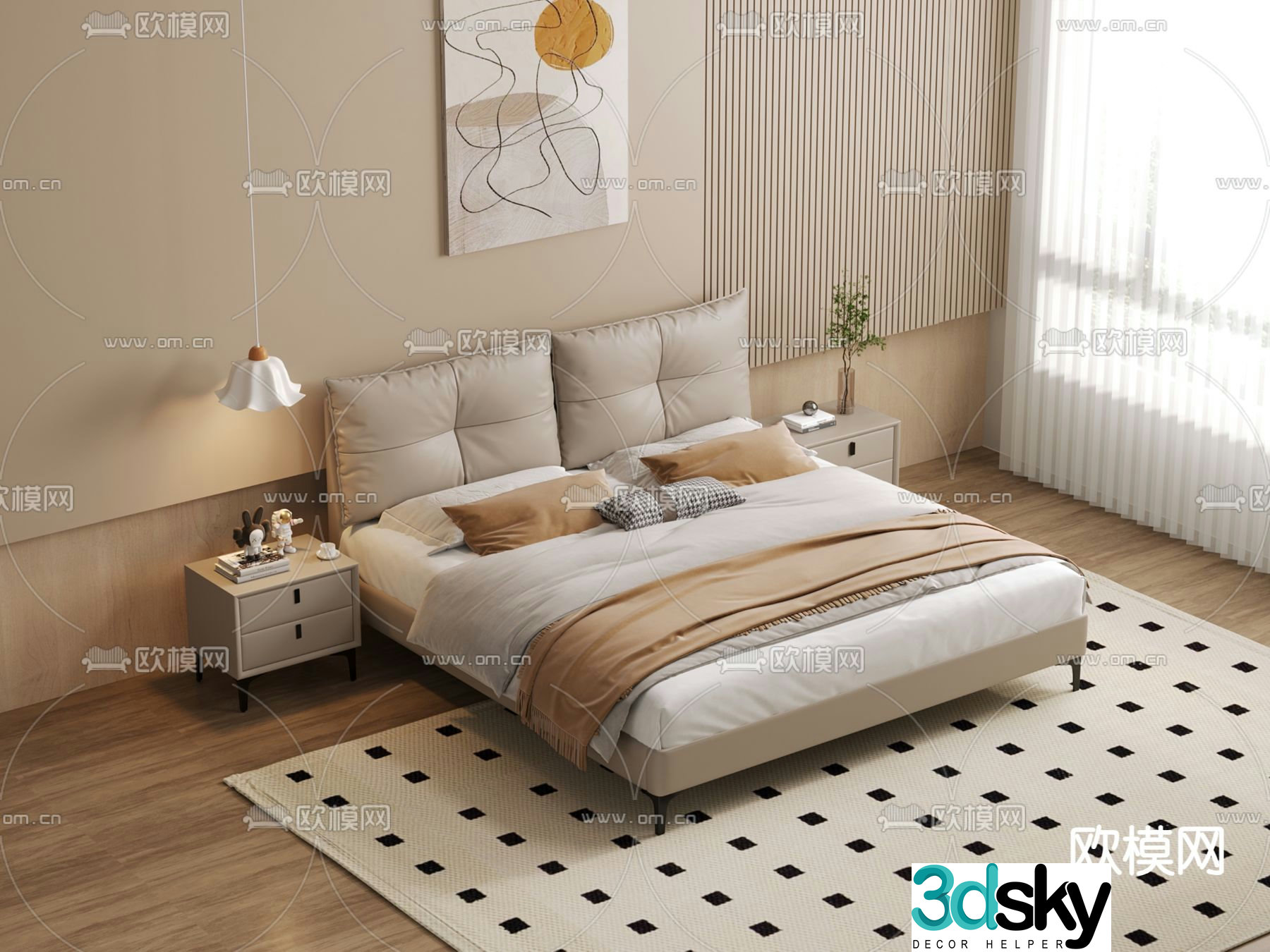 Modern double bed 3d model
