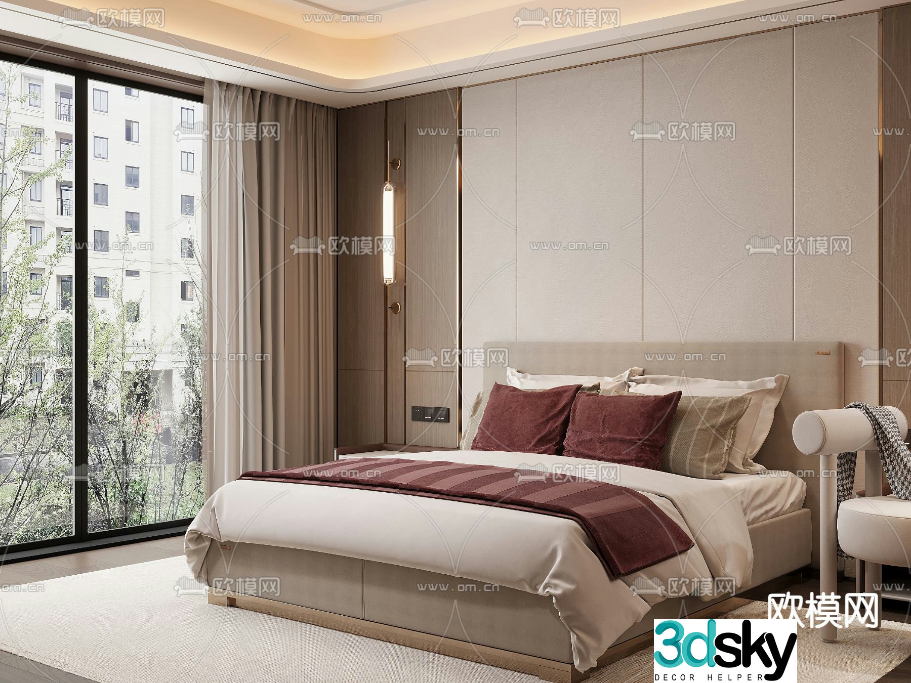 Modern double bed 3d model