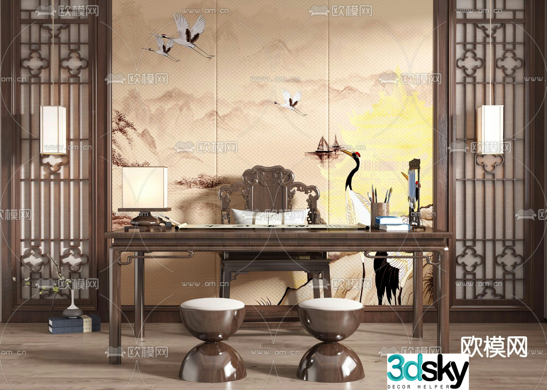 Chinese desk writing desk study table 3d model