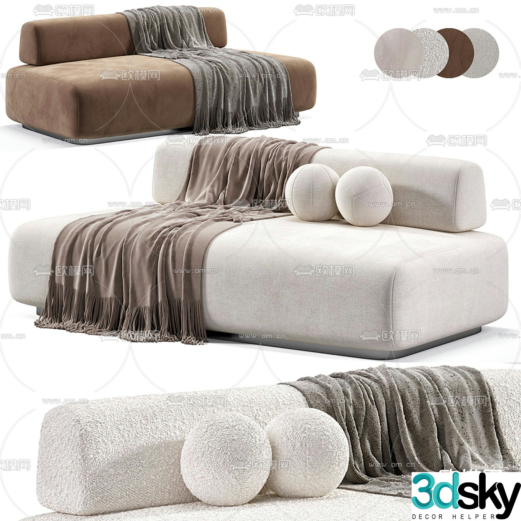 Wabi-sabi multi-person sofa 3d model