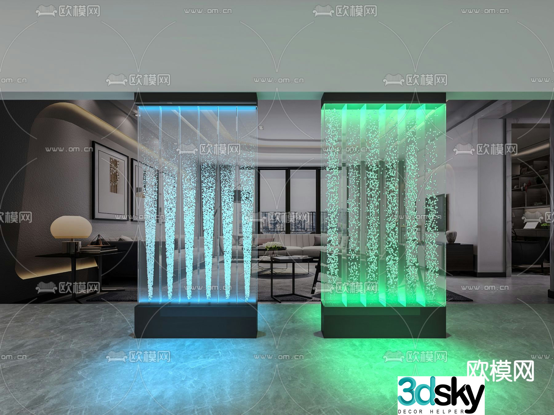 Water curtain wall Fish tank partition Glowing screen 3d model