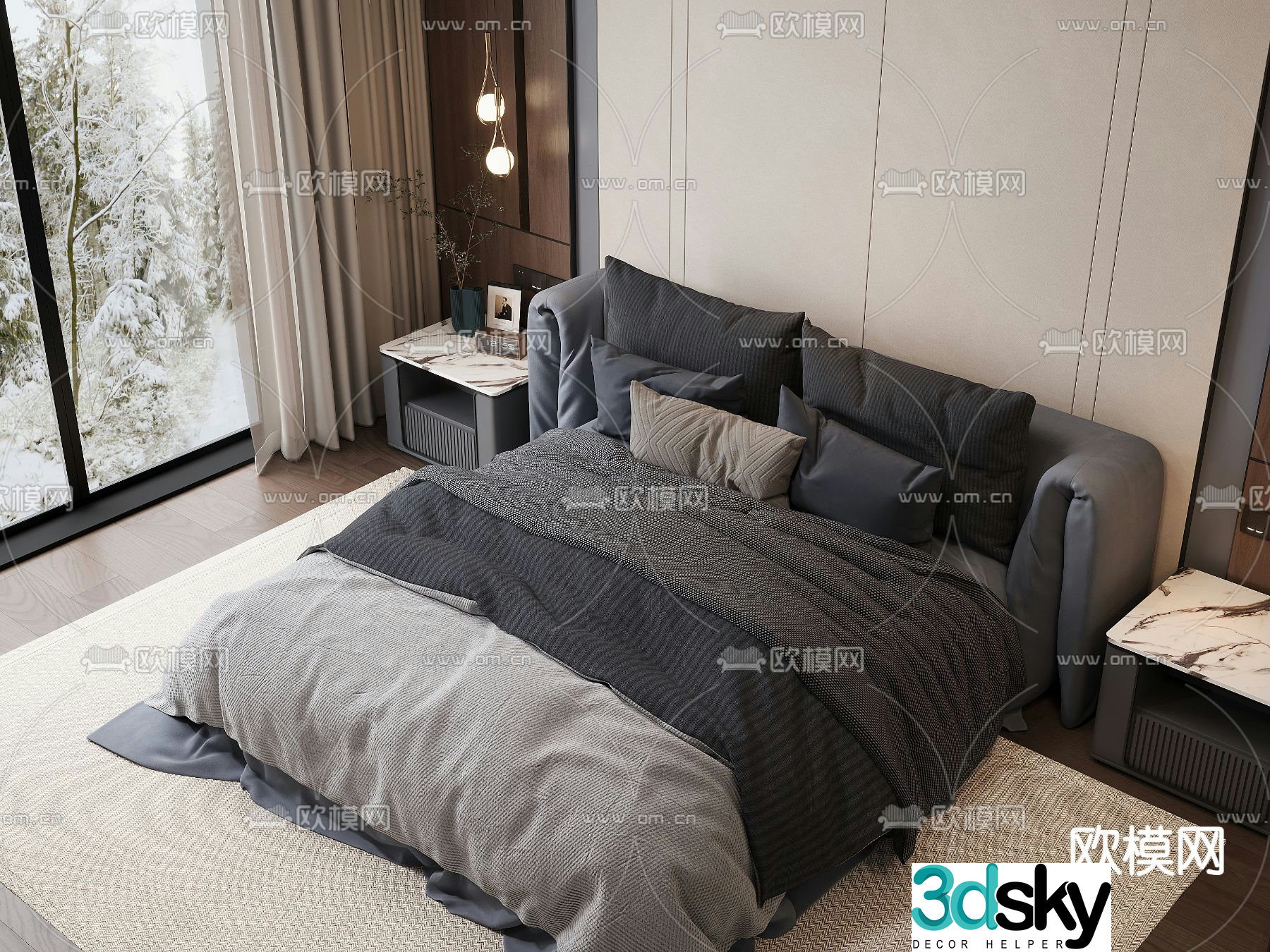 Modern double bed 3d model