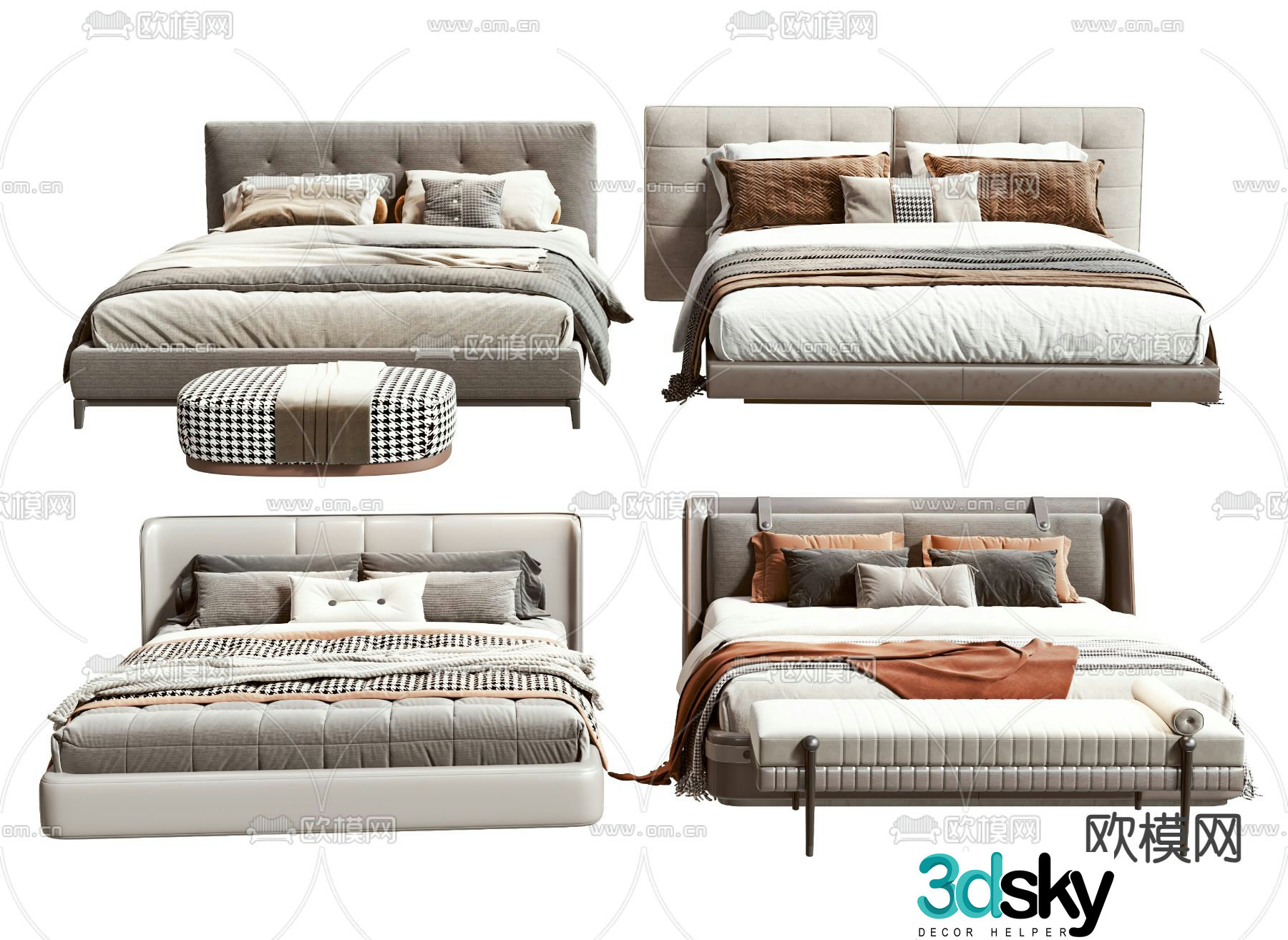 Modern double bed 3d model