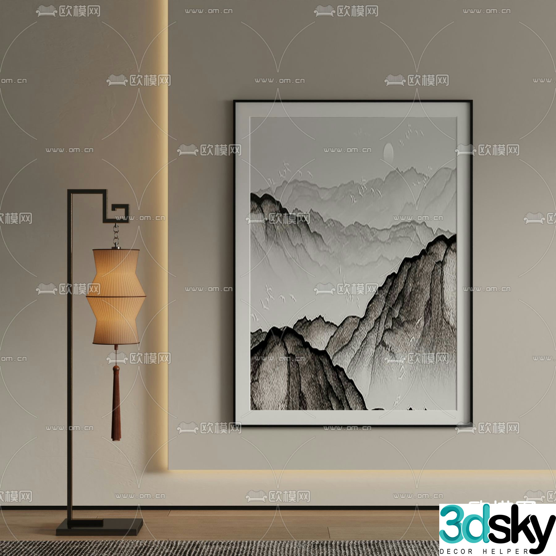 New Chinese style decorative painting ink painting 3d model