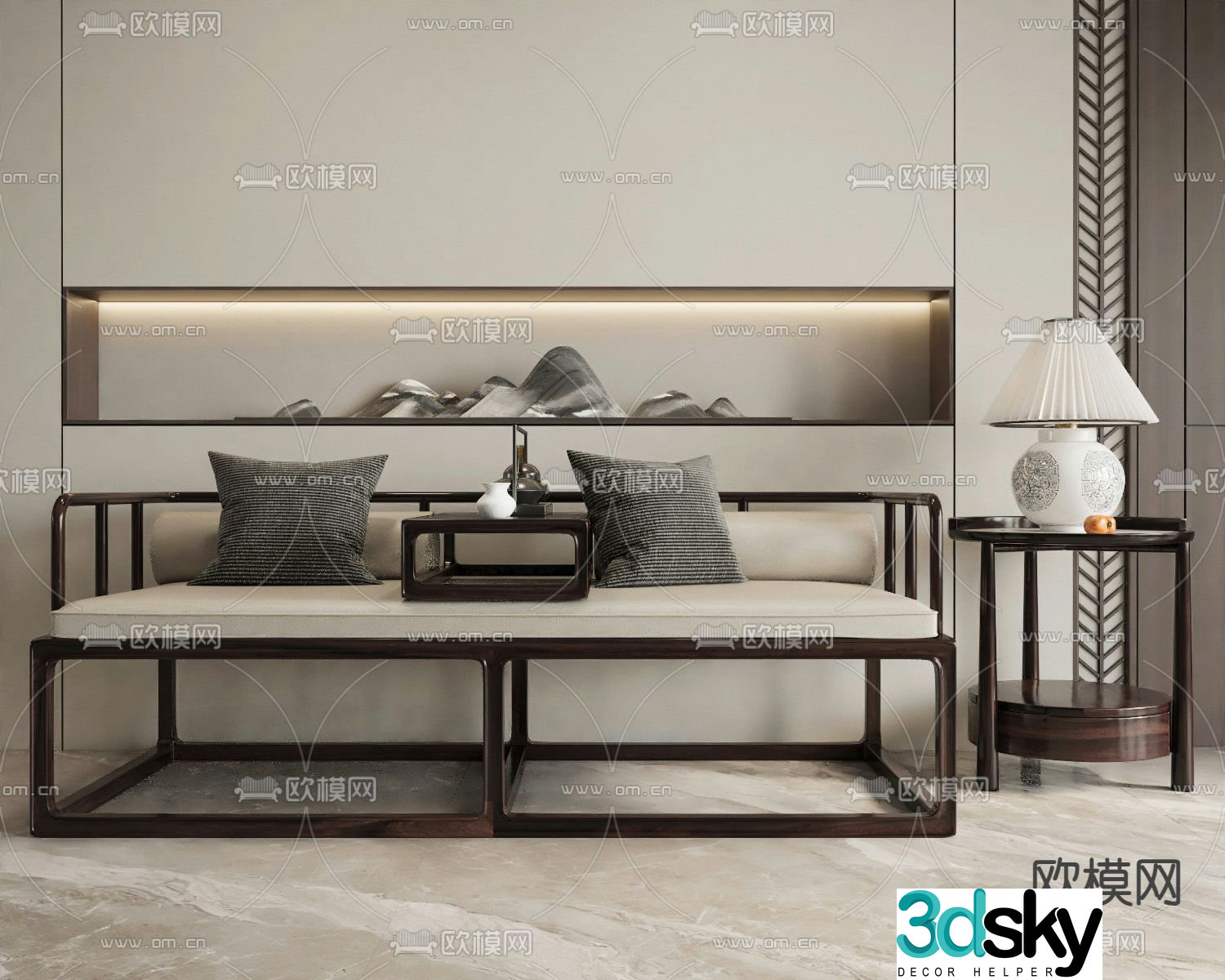 New Chinese style sofa Luohan bed 3d model