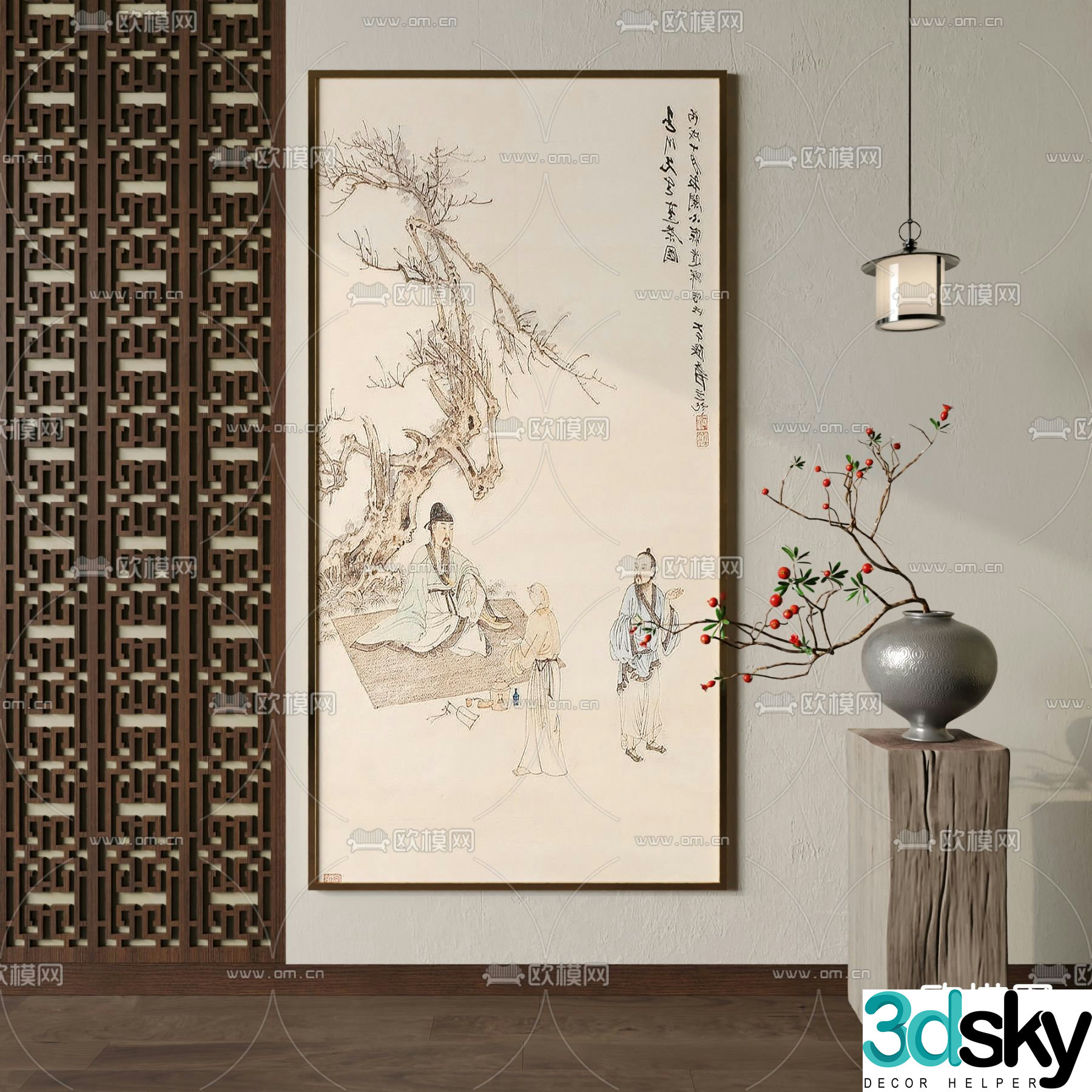 New Chinese-style figure painting calligraphy and painting decorative painting 3D model