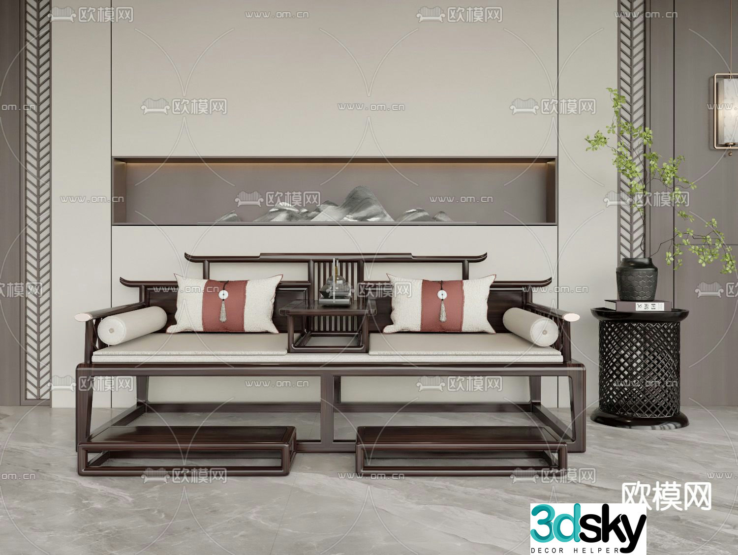 New Chinese style Luohan bed double sofa 3d model