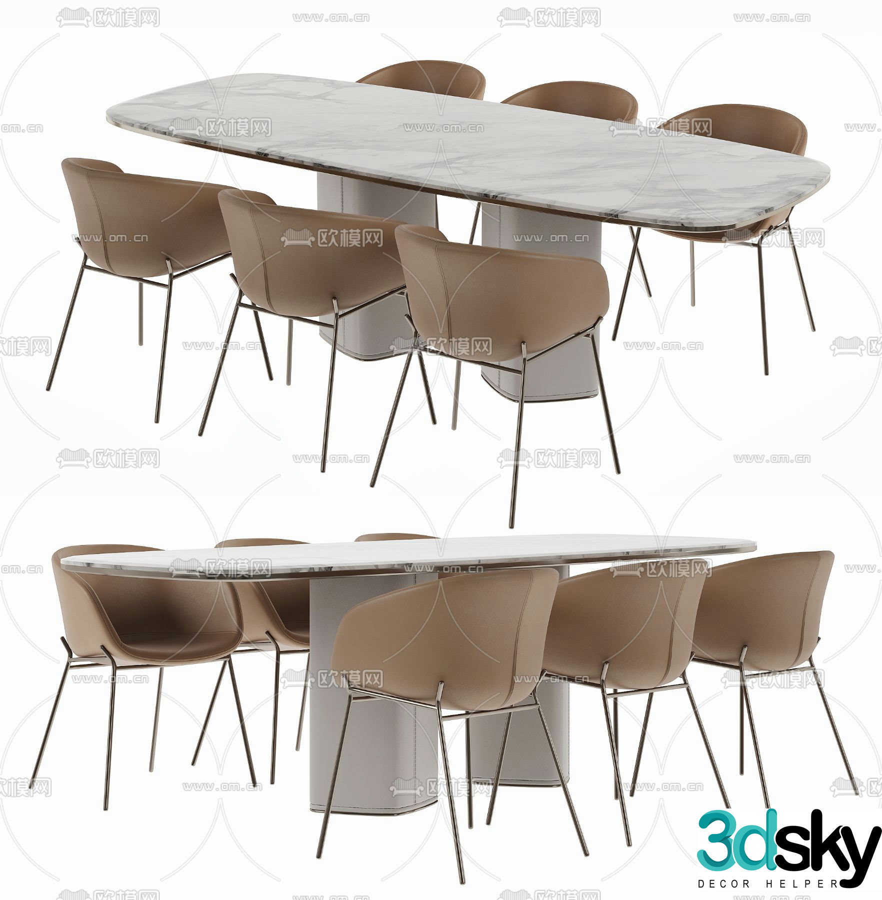 Light luxury dining table and chairs Rock dining table 3D model