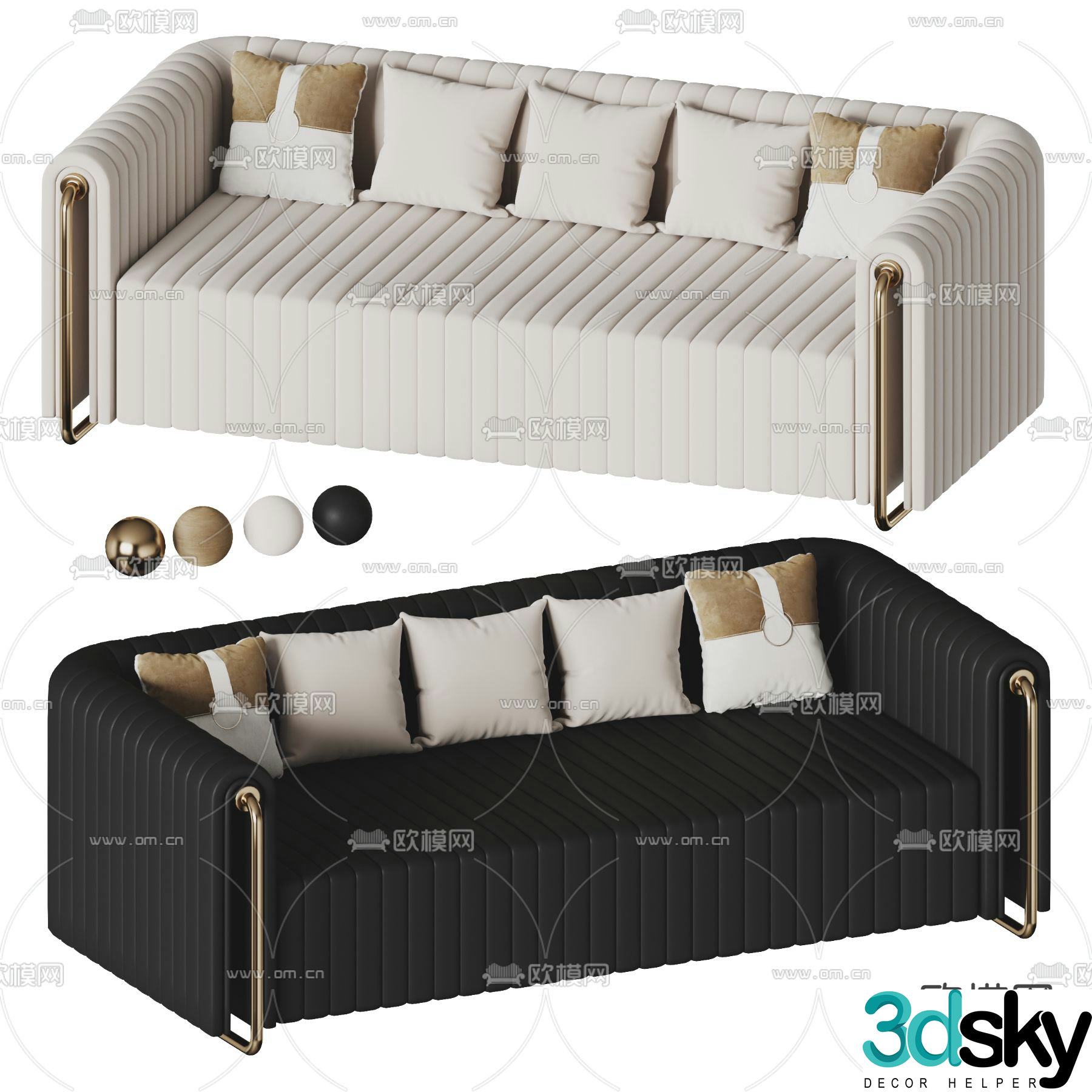 Three-person sofa multi-person sofa upholstered sofa 3D model