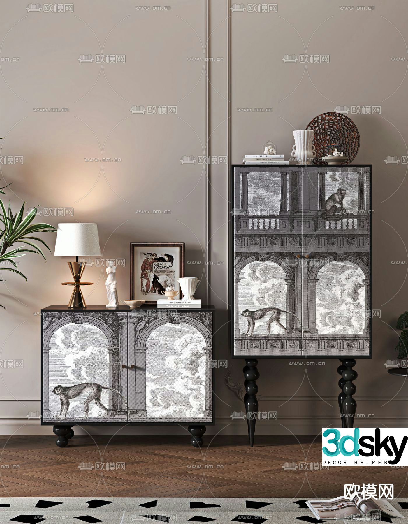 French end view cabinet entrance cabinet side cabinet 3D model