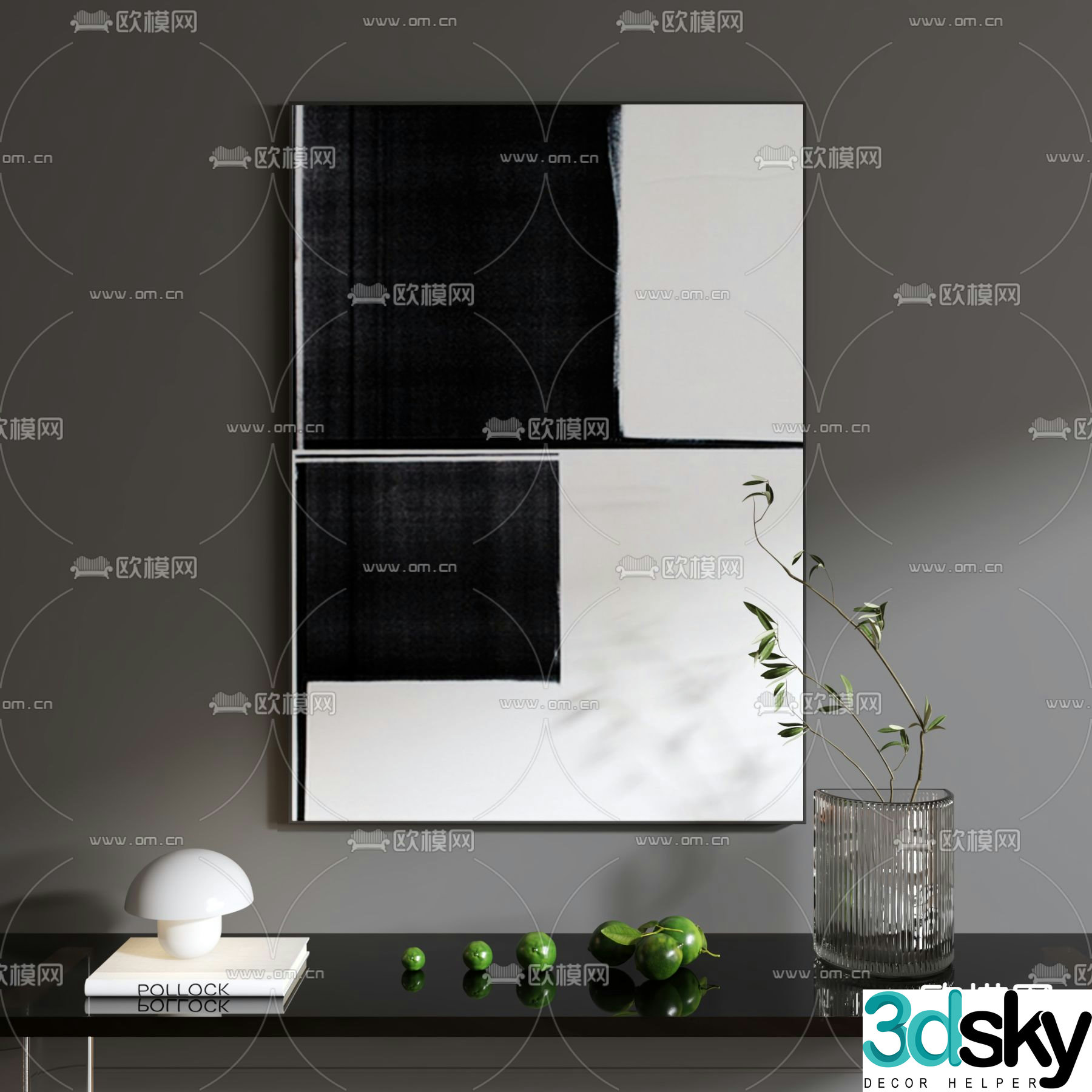 Black and white painting Abstract painting Decorative painting 3d model