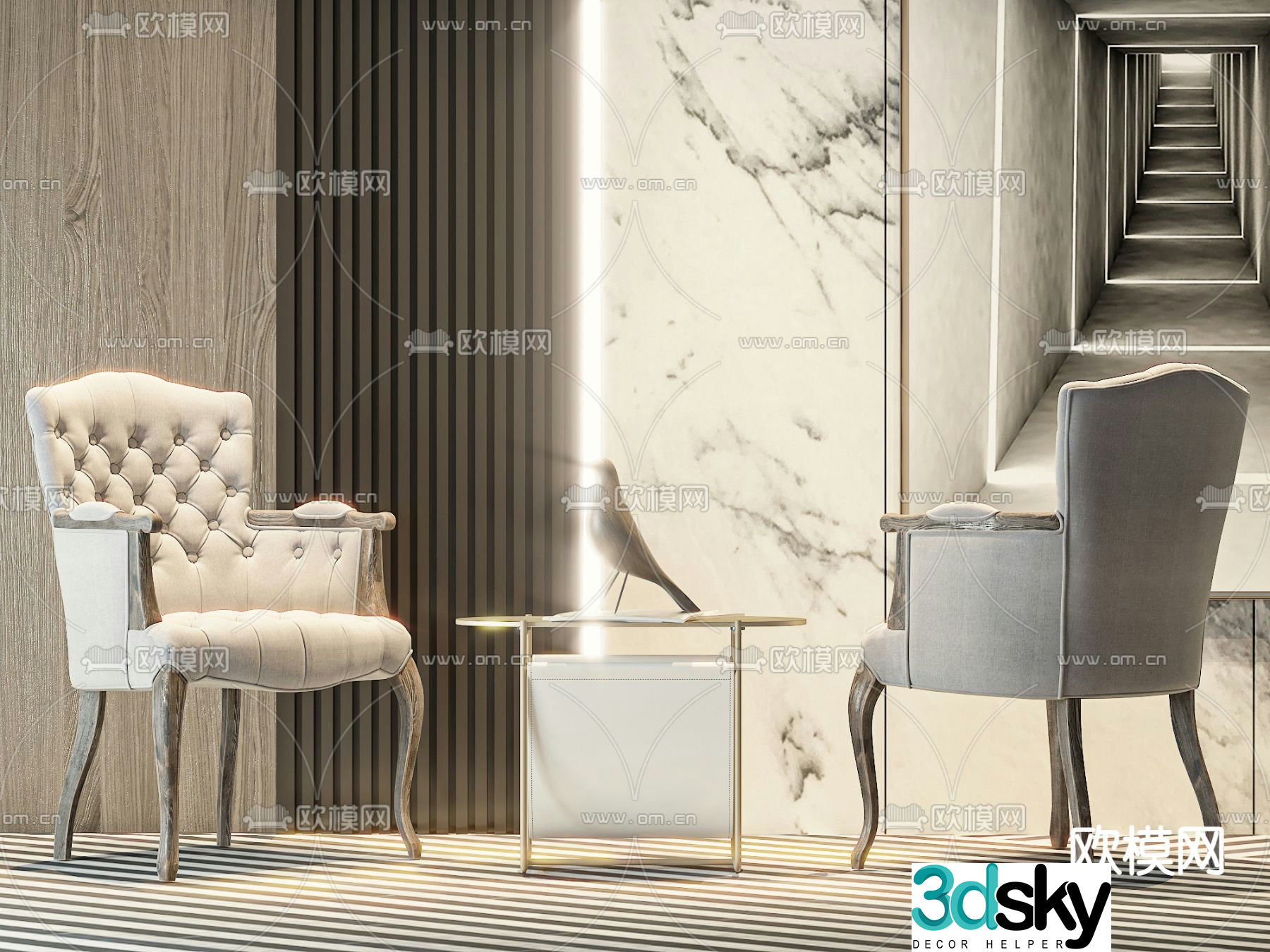 Simple European chair leisure chair 3d model