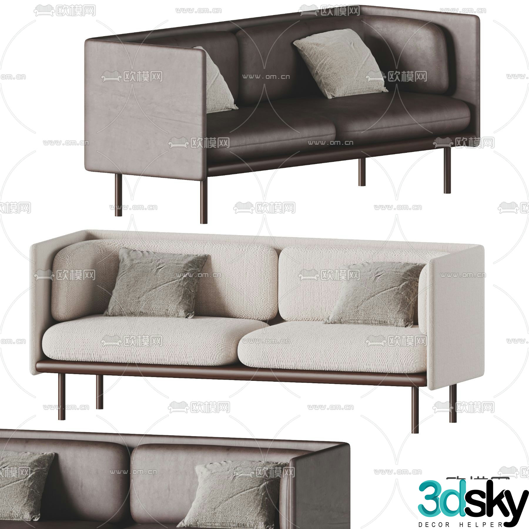 Double sofa upholstered sofa 3d model