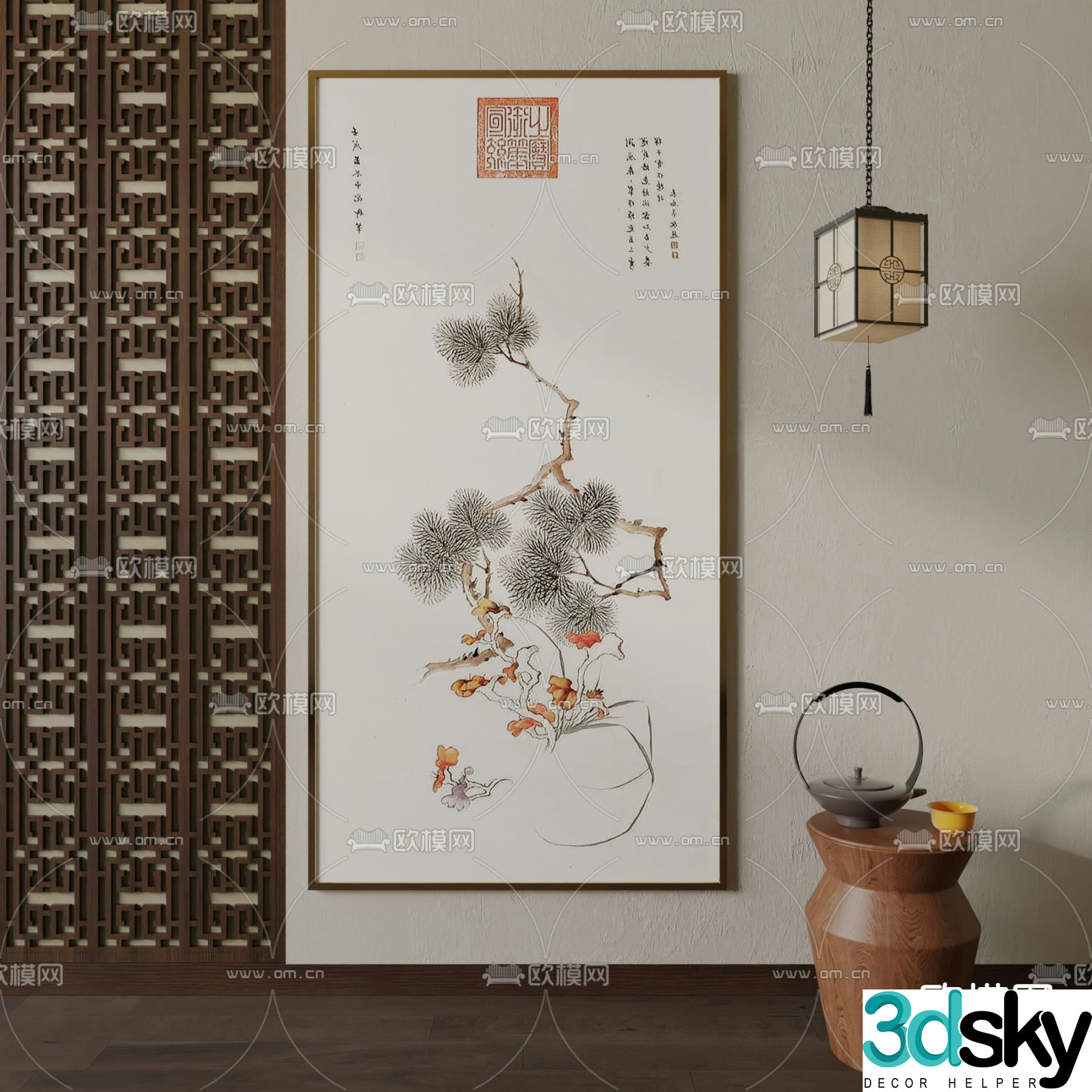 New Chinese style plant paintings calligraphy and paintings decorative paintings 3D model