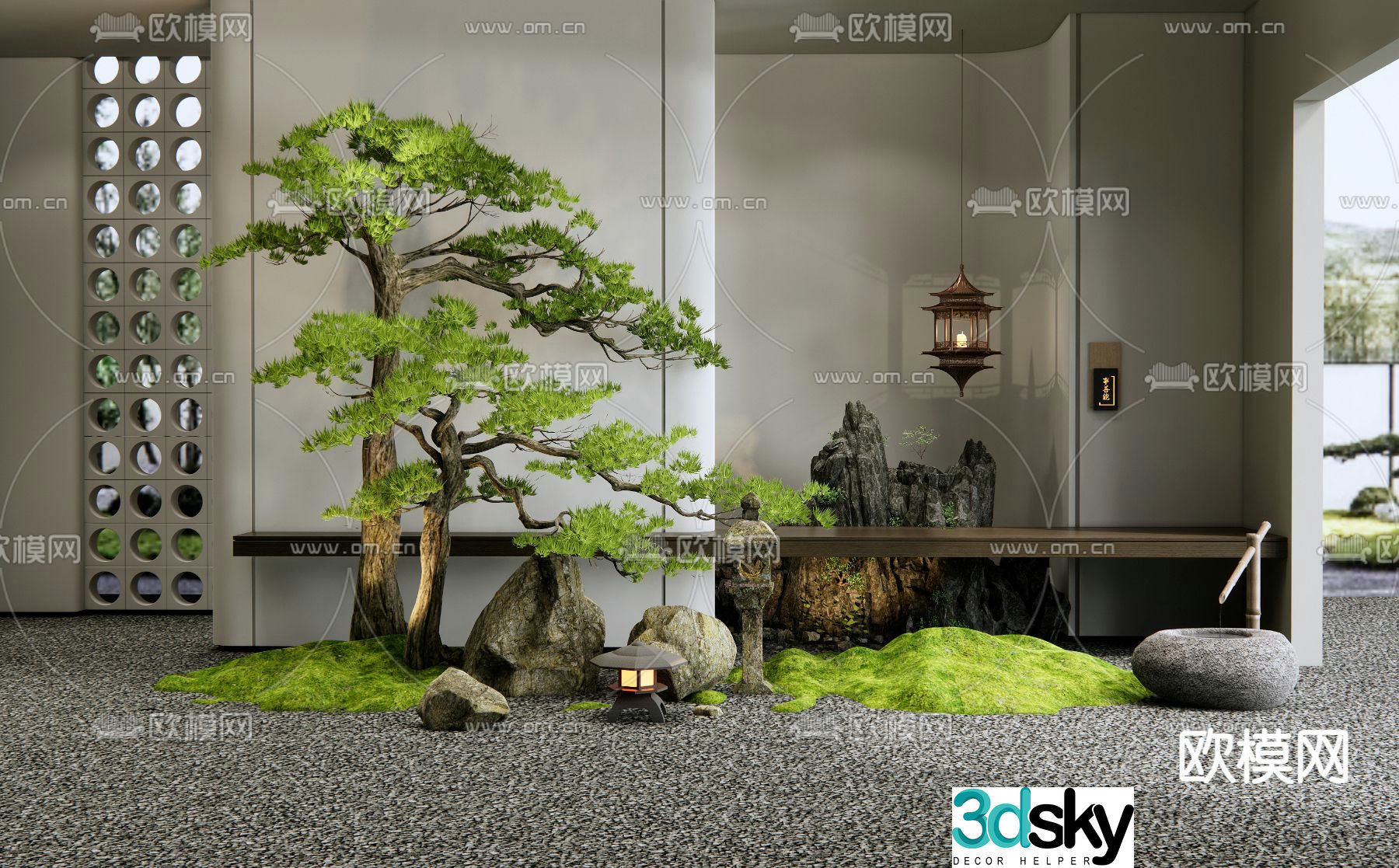 Rockery sketch plant landscaping flowing water bowl 3D model
