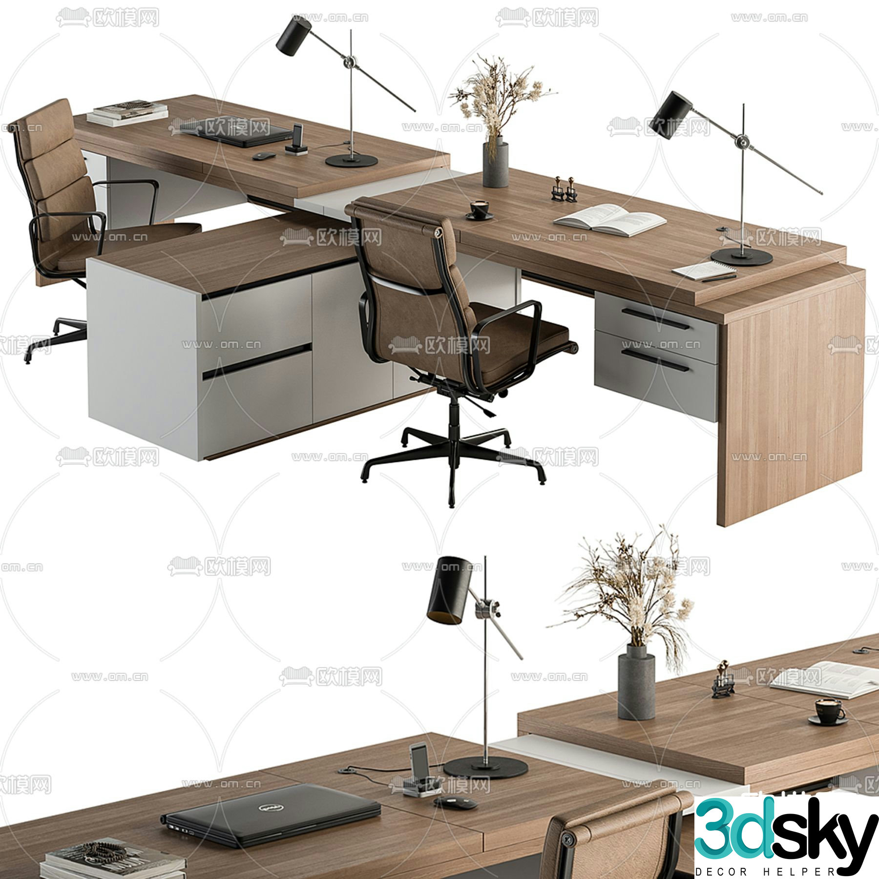 Office desk and chair position work station card position 3d model