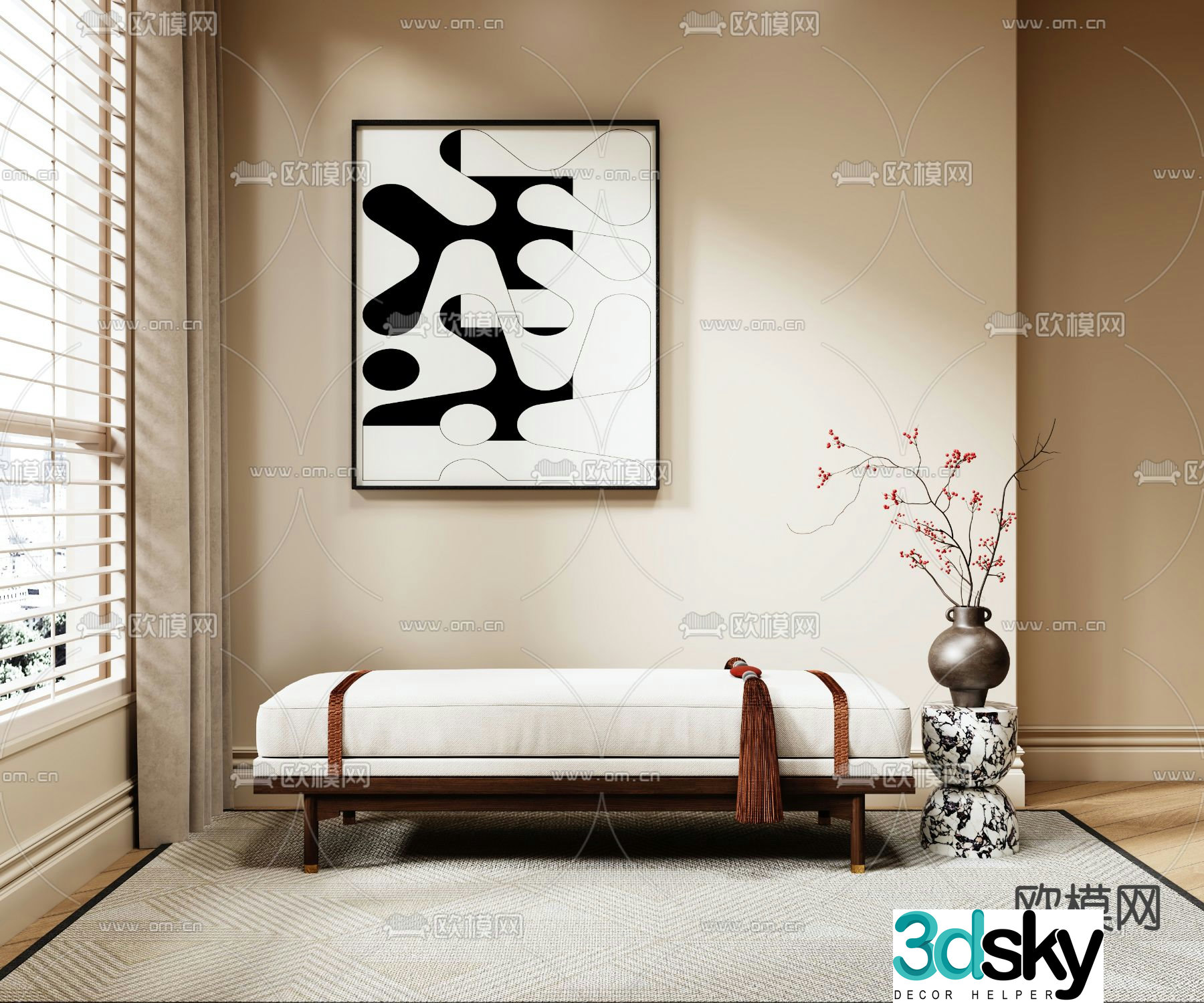 New Chinese style footrest bedside stool sofa stool 3D model