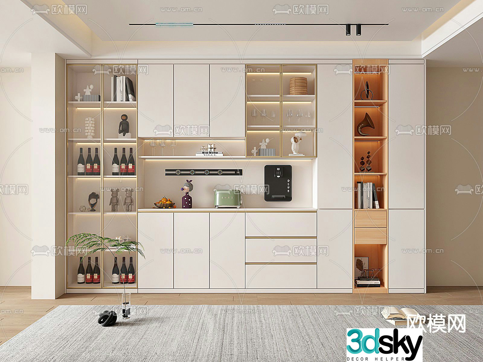 Cream style wine cabinet sideboard 3d model