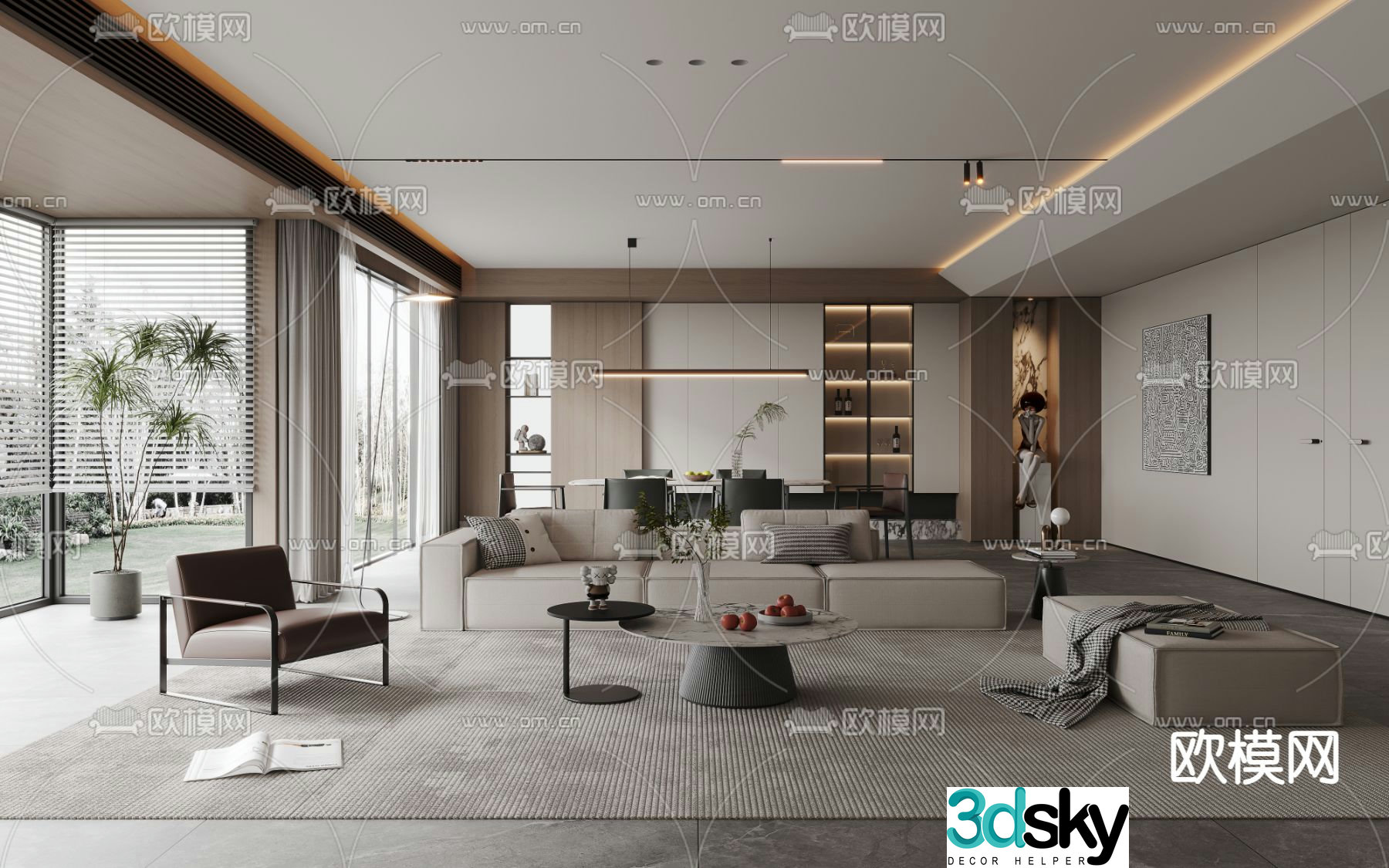 Modern living room dining room 3d model