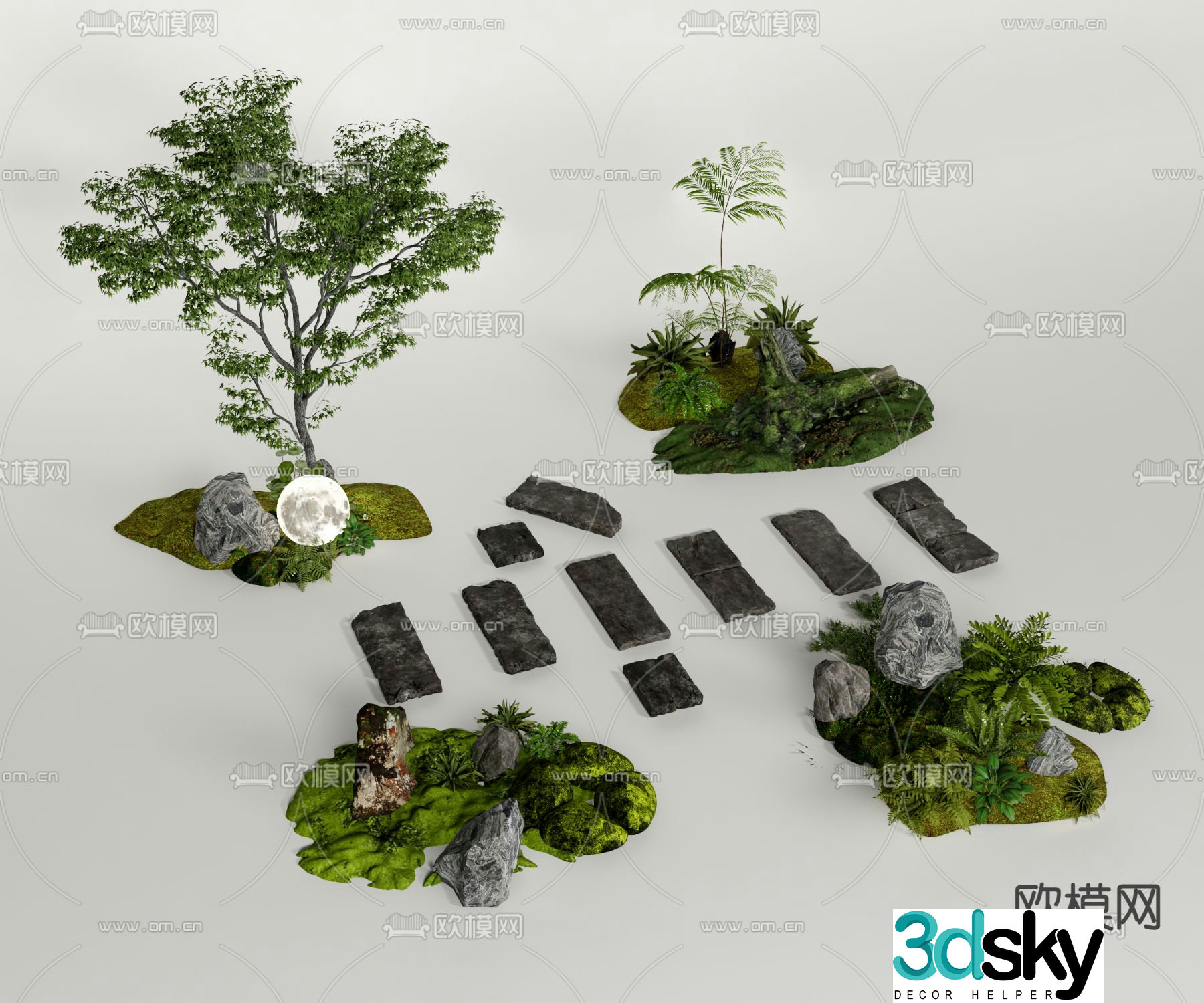 Landscape sketches plant landscaping garden road paving 3D model