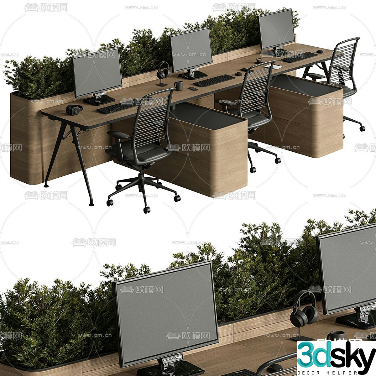 Office desk and chair position work station card position 3d model