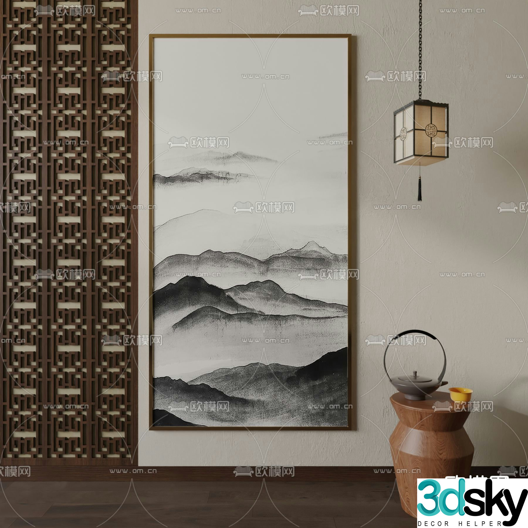 New Chinese style decorative painting landscape painting 3d model