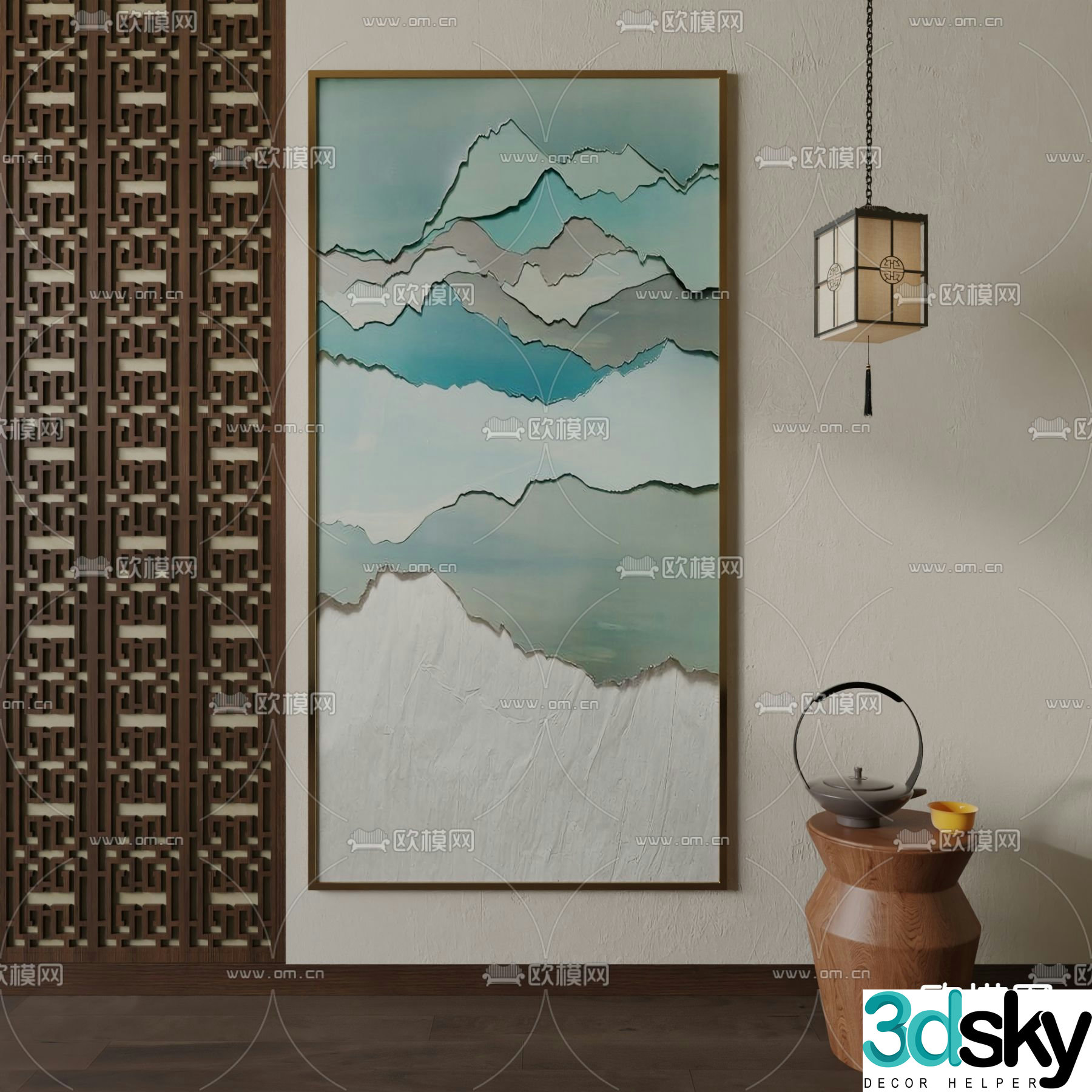 New Chinese style texture painting Abstract painting Decorative painting 3D model