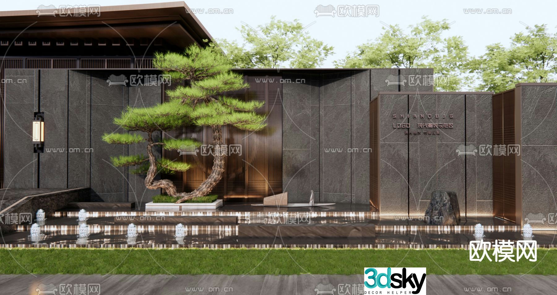 Entrance landscape wall overlapping water landscape gate landscape wall 3D model