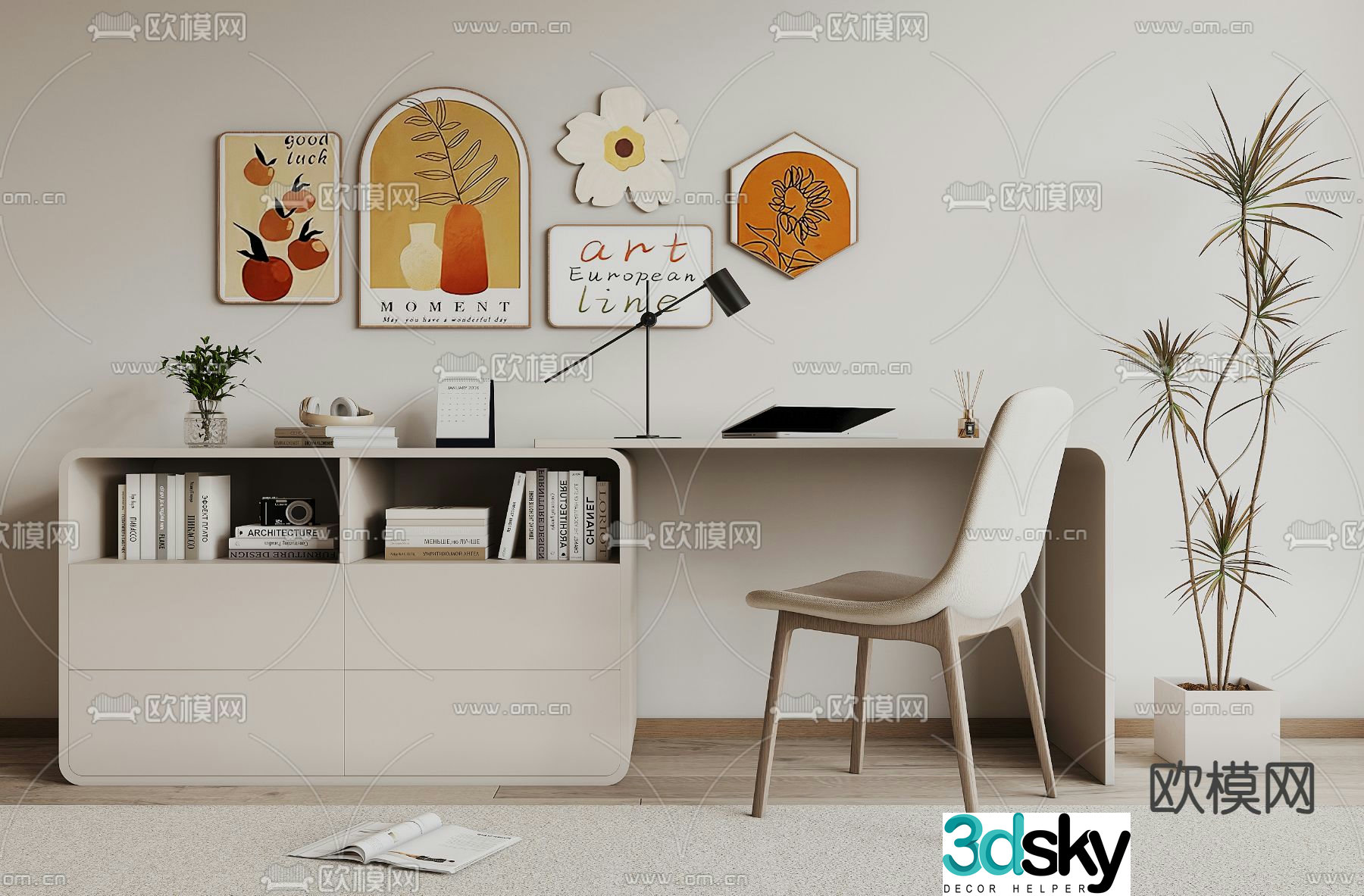Modern desk writing desk computer desk 3d model