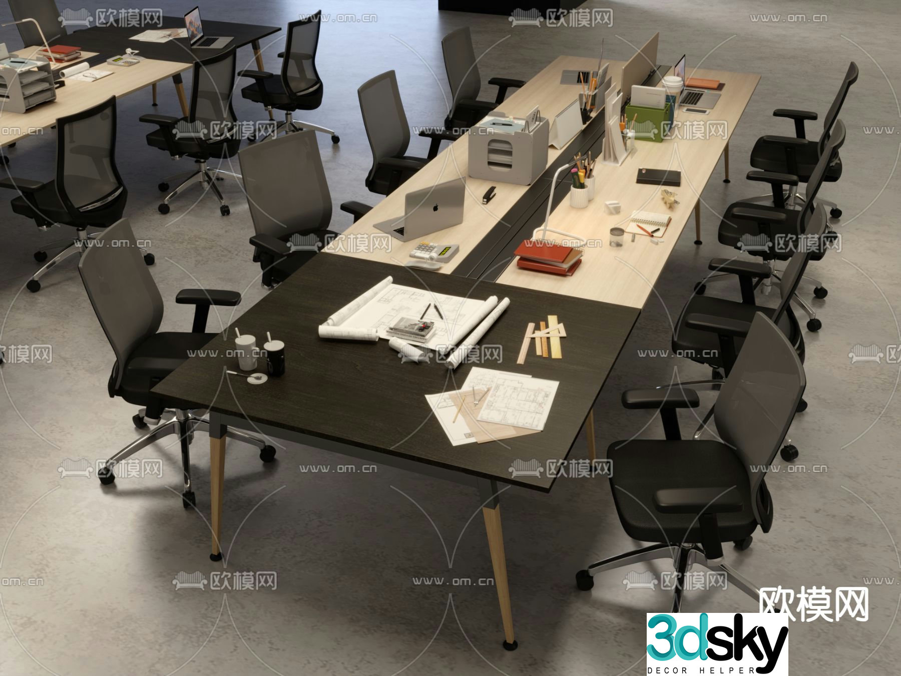 Card space desk work station post 3d model
