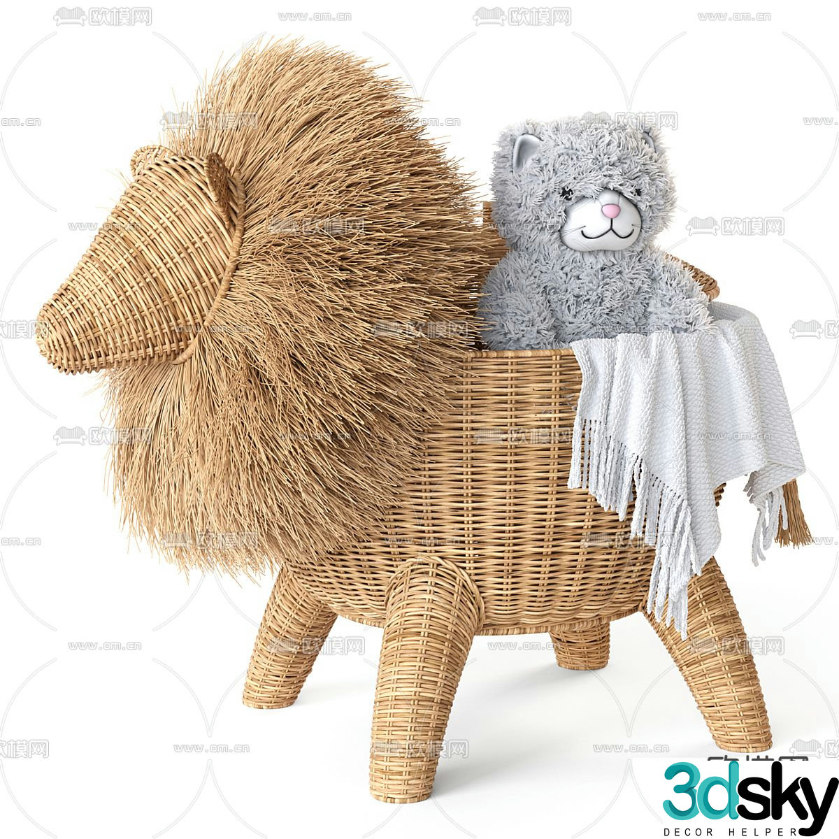 rattan lion plush toy doll 3d model