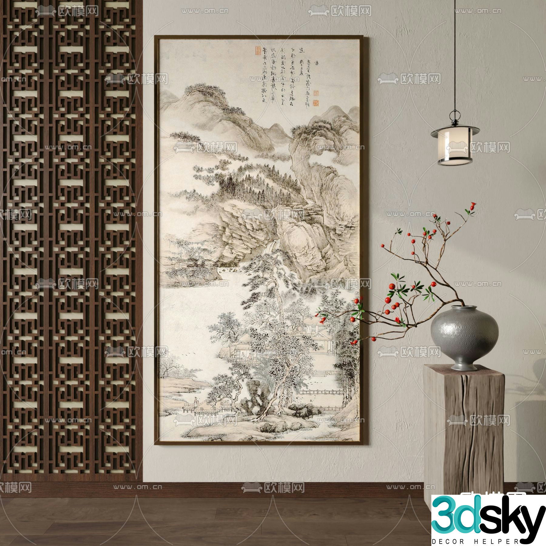 New Chinese landscape painting calligraphy and painting decorative painting 3D model