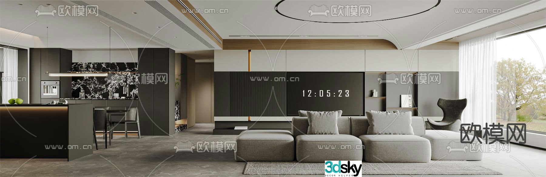 Modern living room dining room 3d model