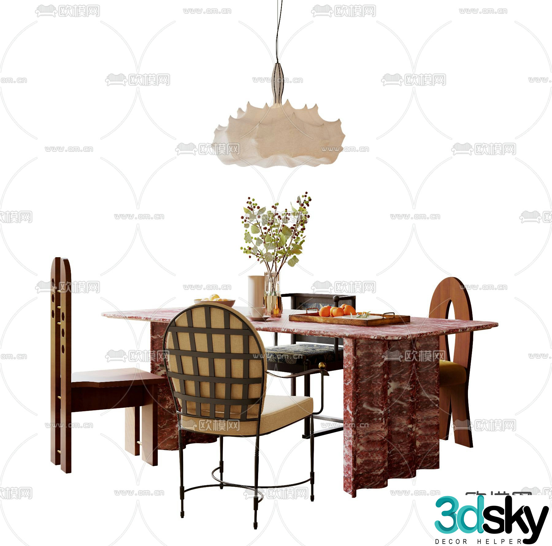 Medieval style dining table and chairs slate dining table 3D model