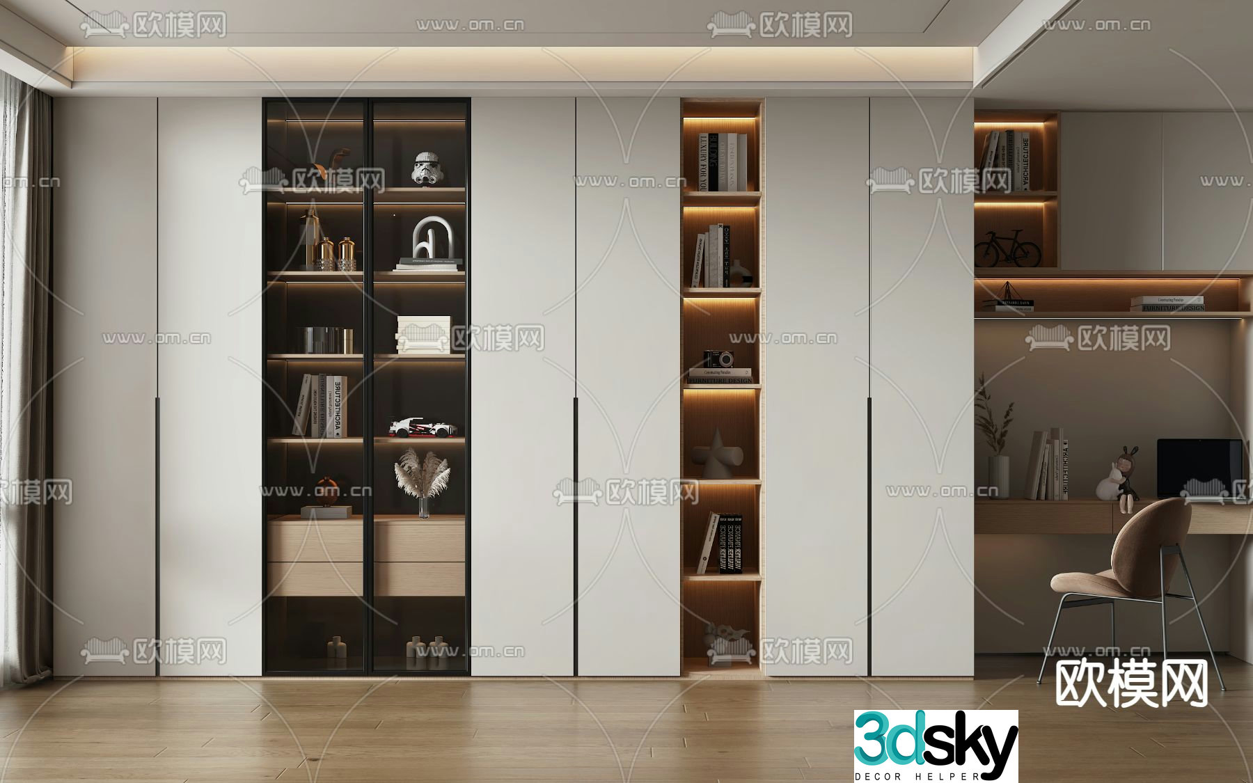Modern bookcase desk integrated cabinet 3d model