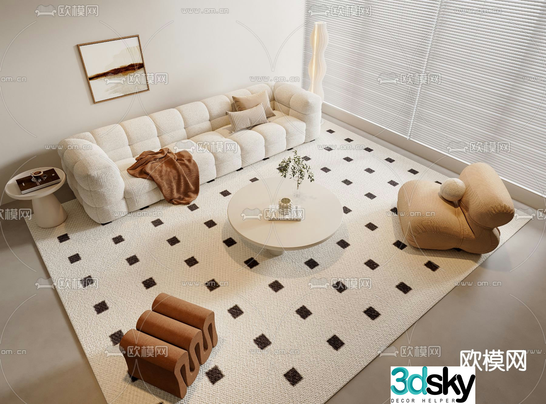 Cream style modular sofa 3d model