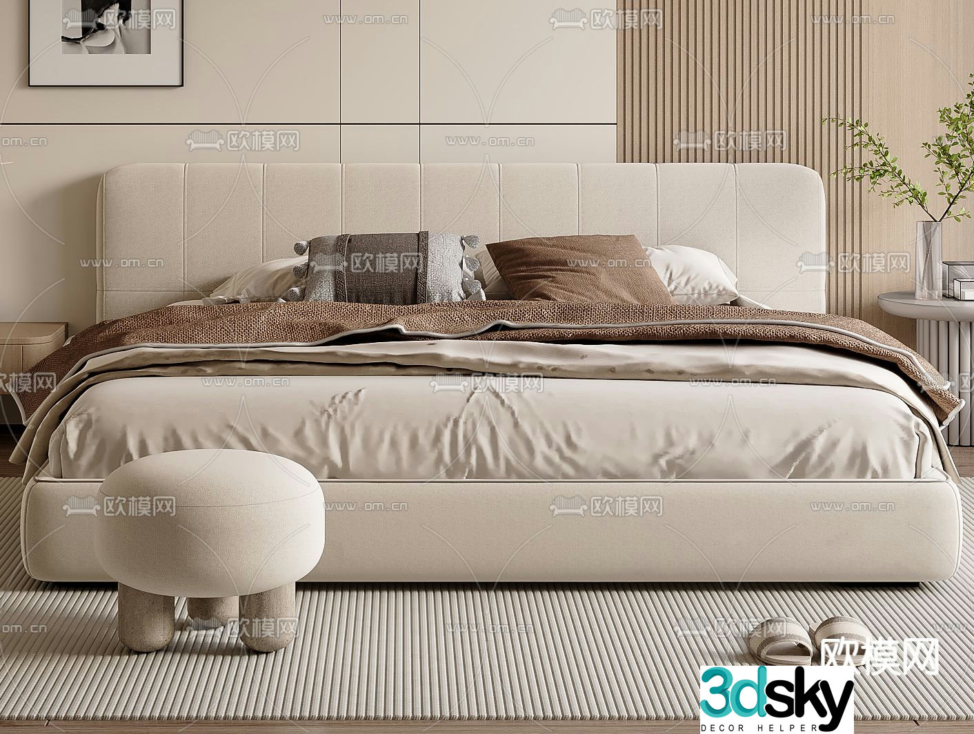 Modern double bed 3d model