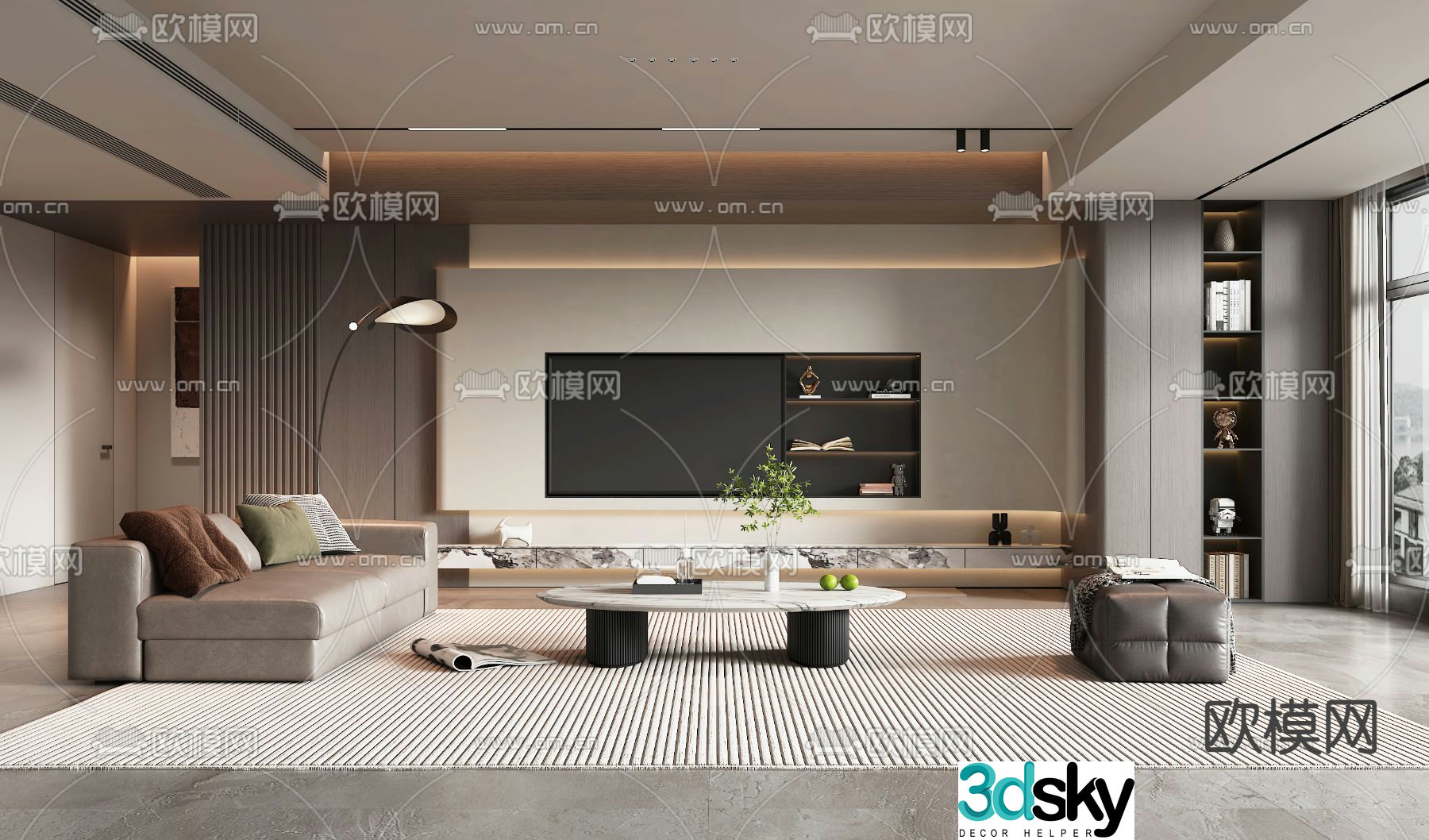 Modern living room TV background 3d model