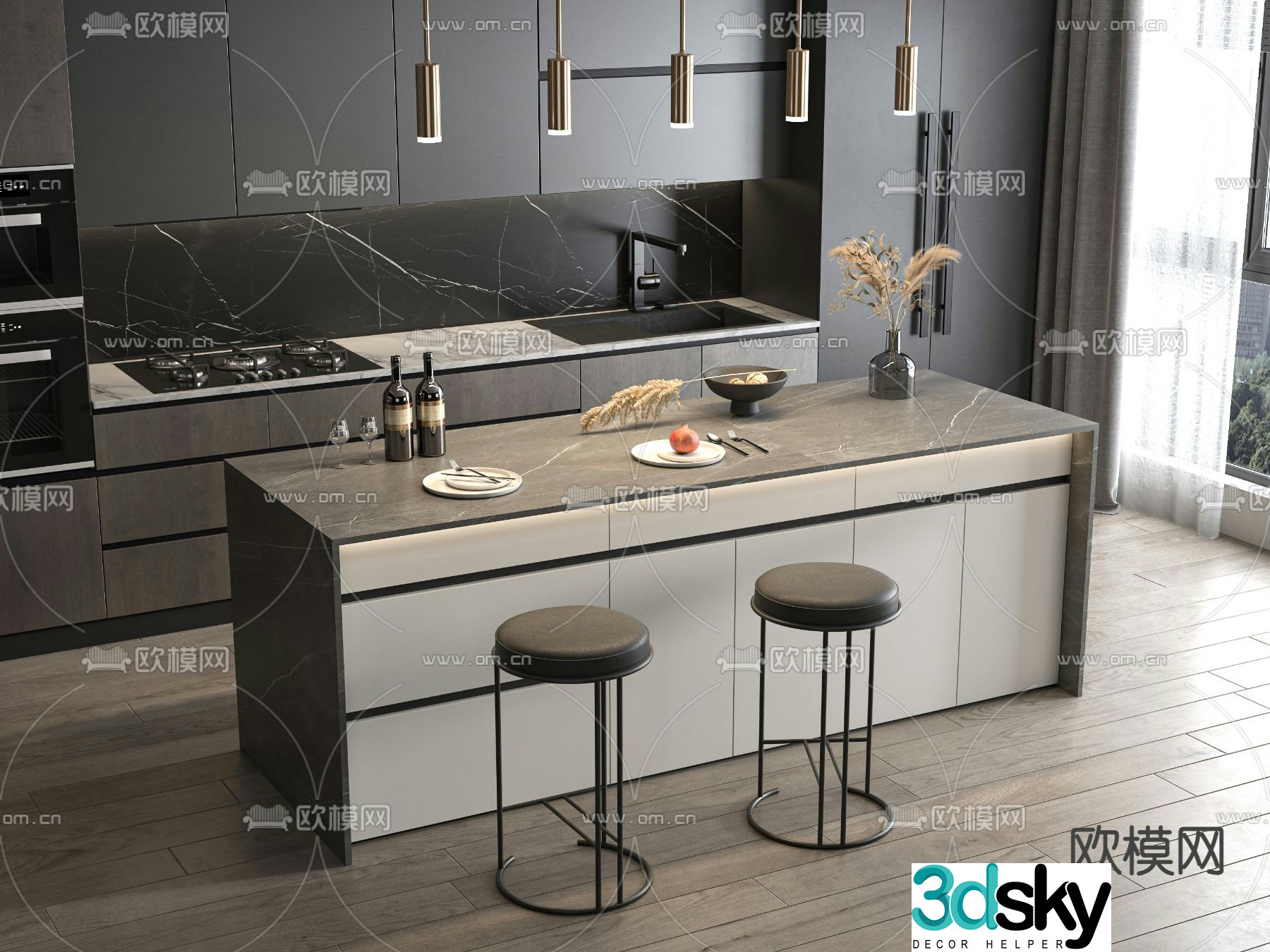 Cabinet island counter 3d model