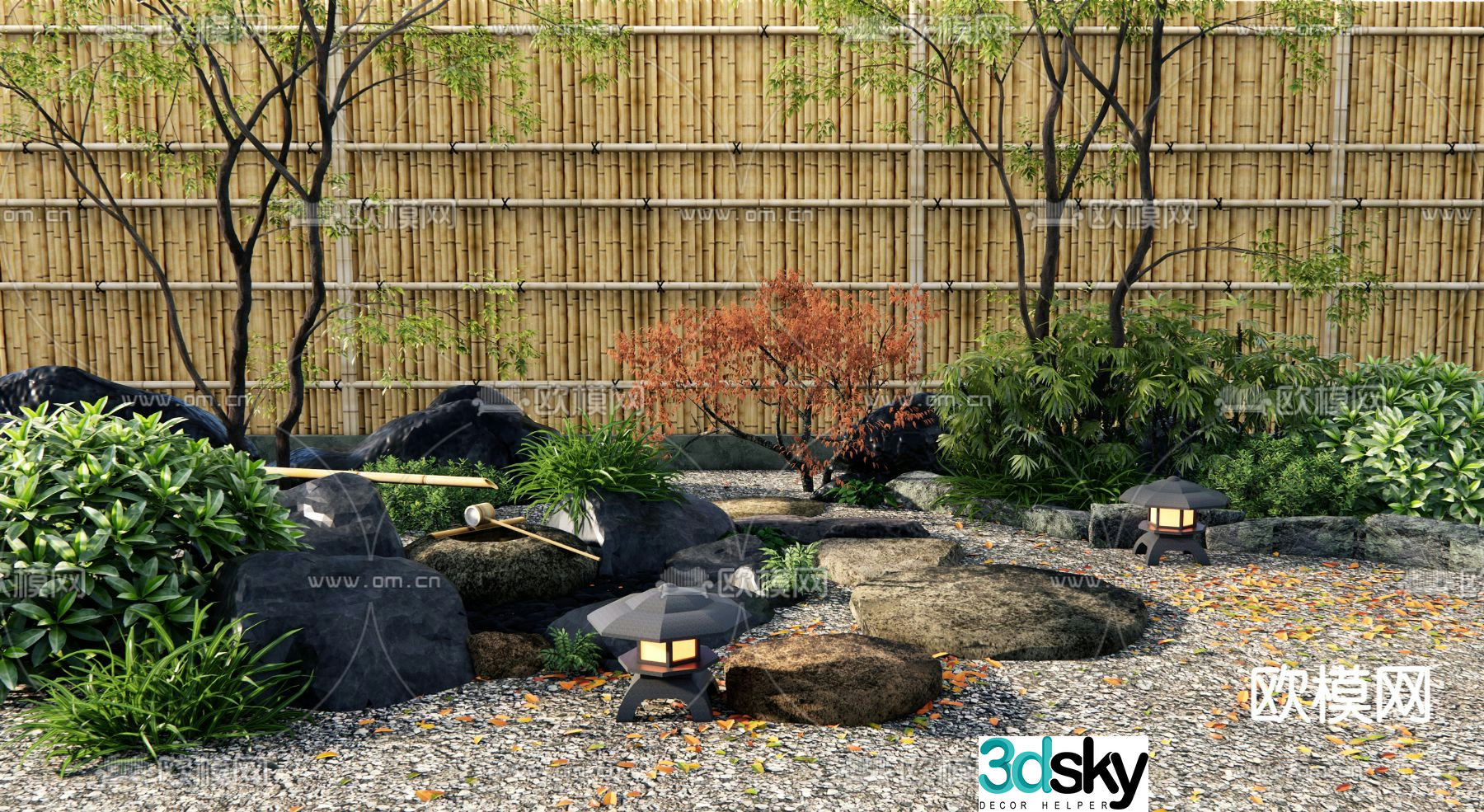Dry landscape landscape plant landscaping flowing water bowl 3D model