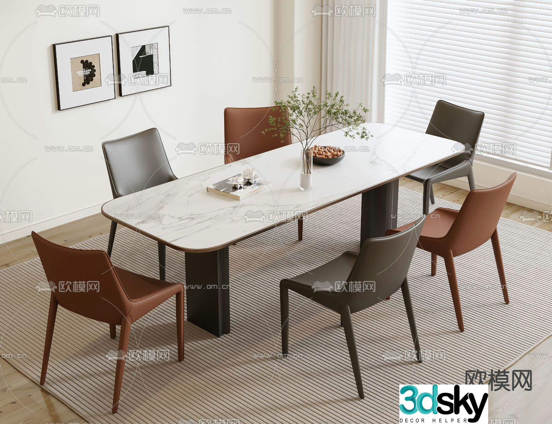 Bar dining table and chairs slate dining table 3d model