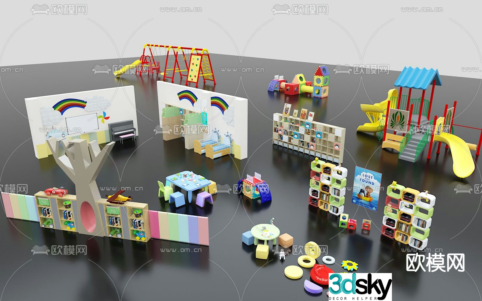 Children’s bookcase children’s table and chair 3d model