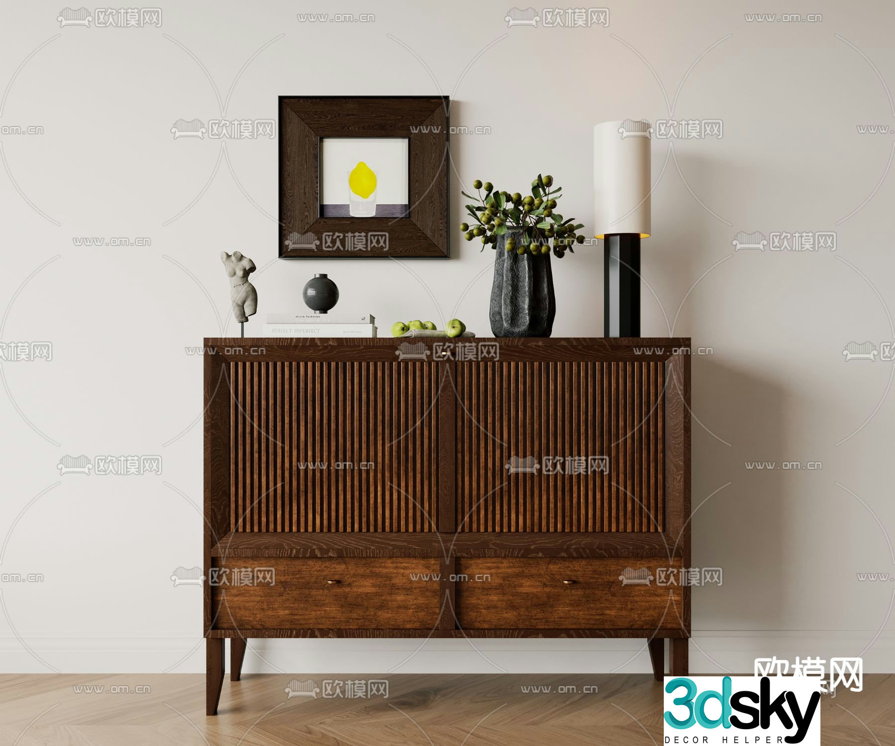 Middle-aged side cabinet porch cabinet end view cabinet 3D model