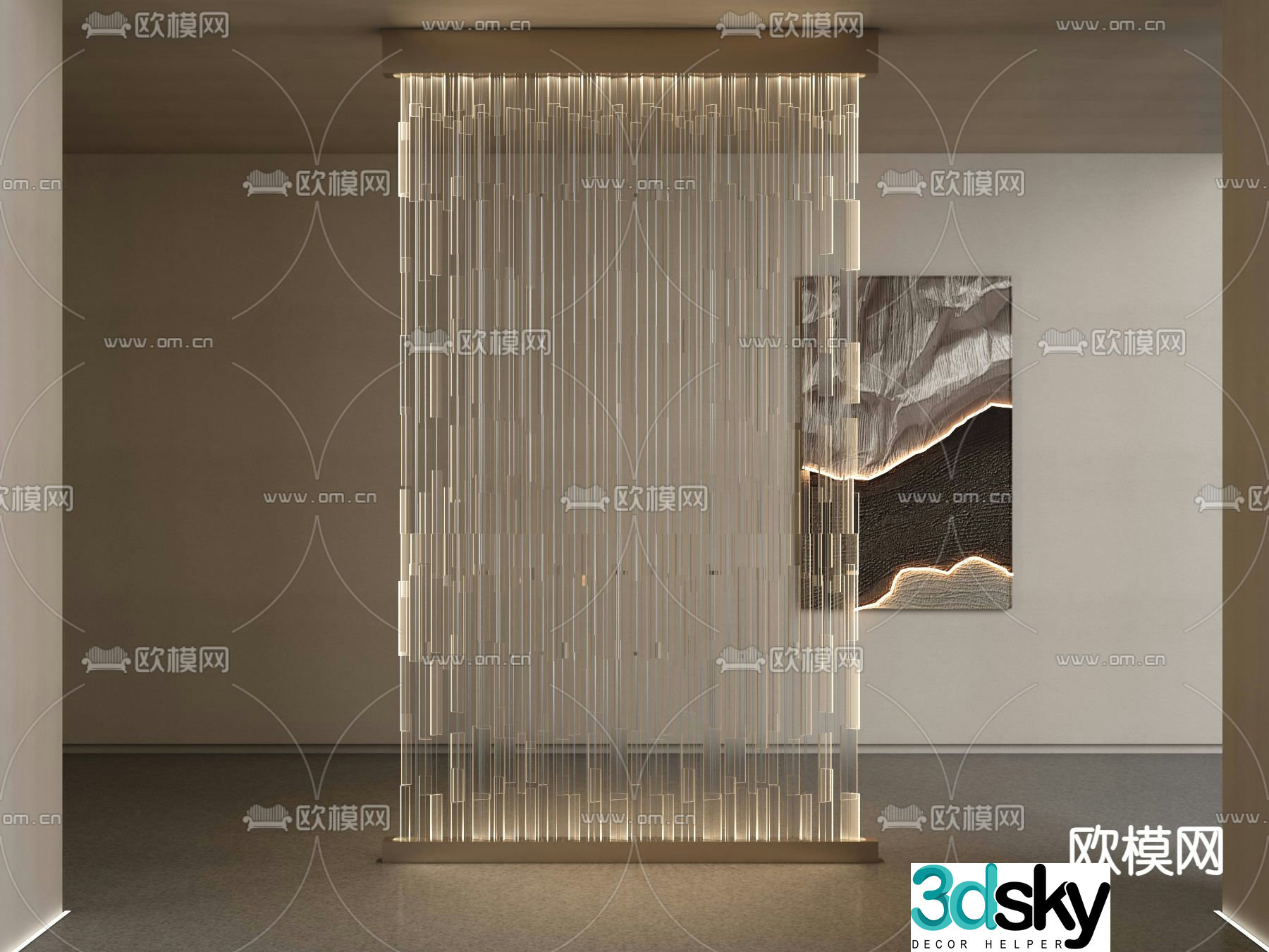 Glass screen entrance partition luminous wall 3D model