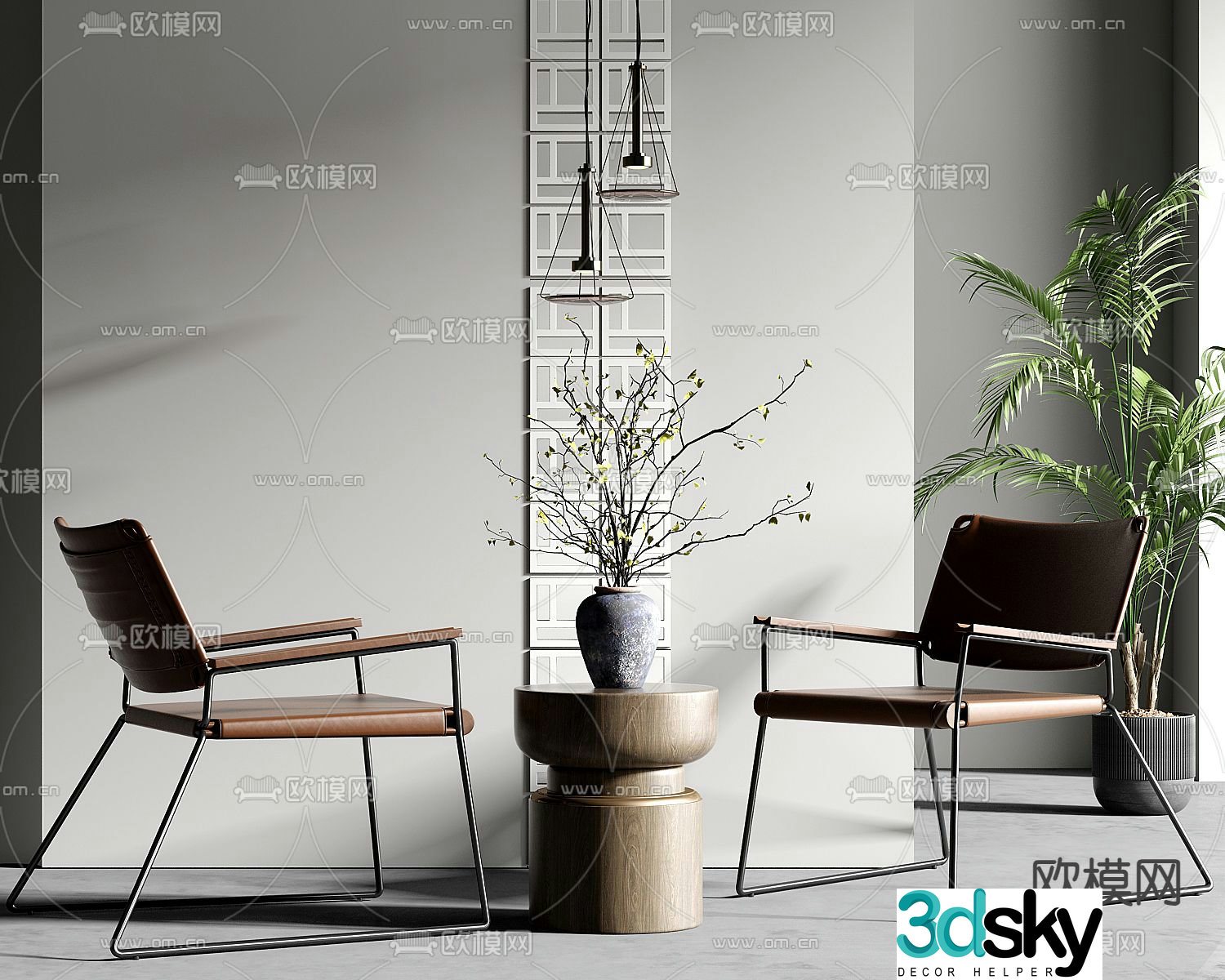 Leather chair leisure chair table 3d model