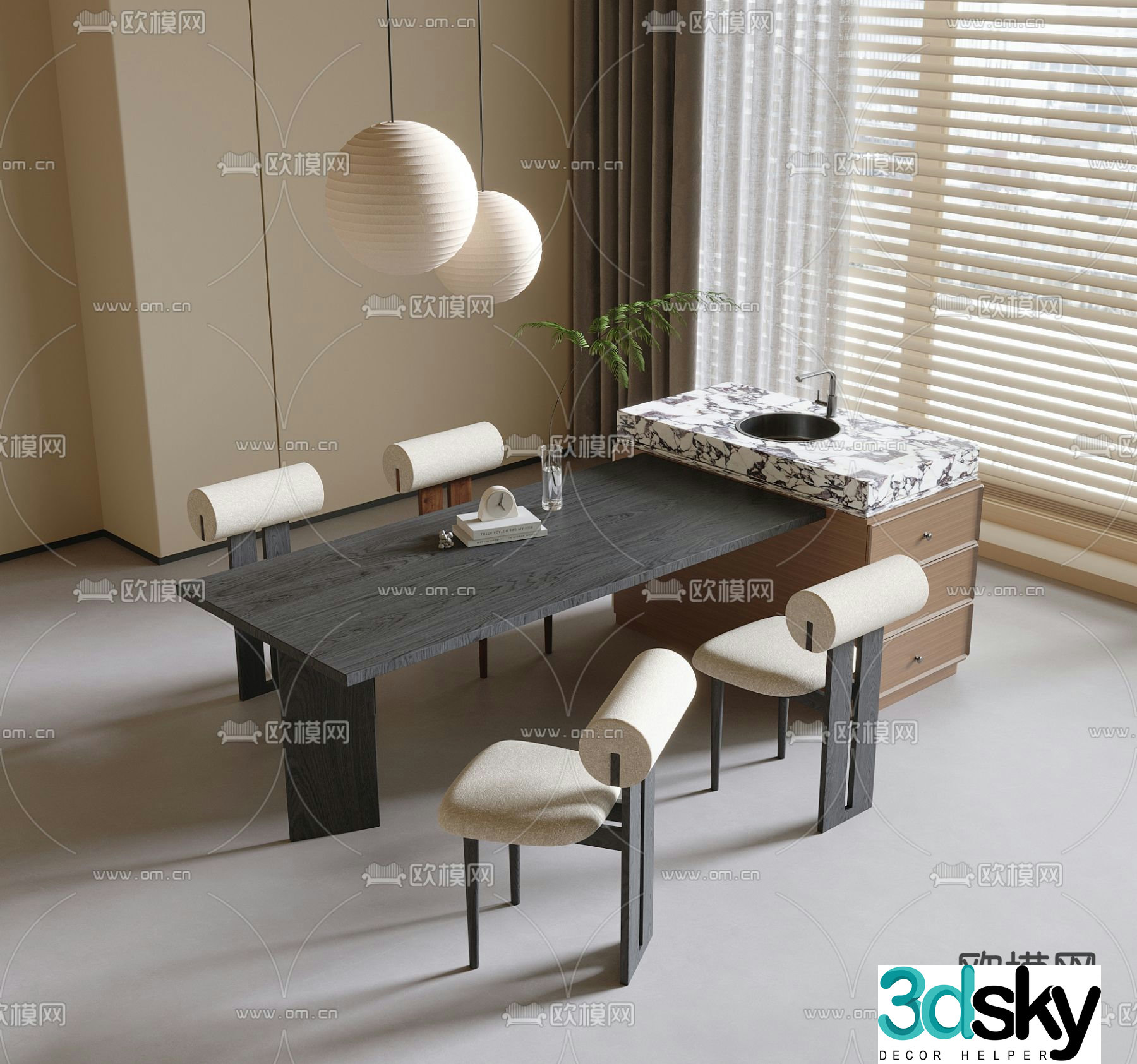 Medieval style dining table and chairs 3d model
