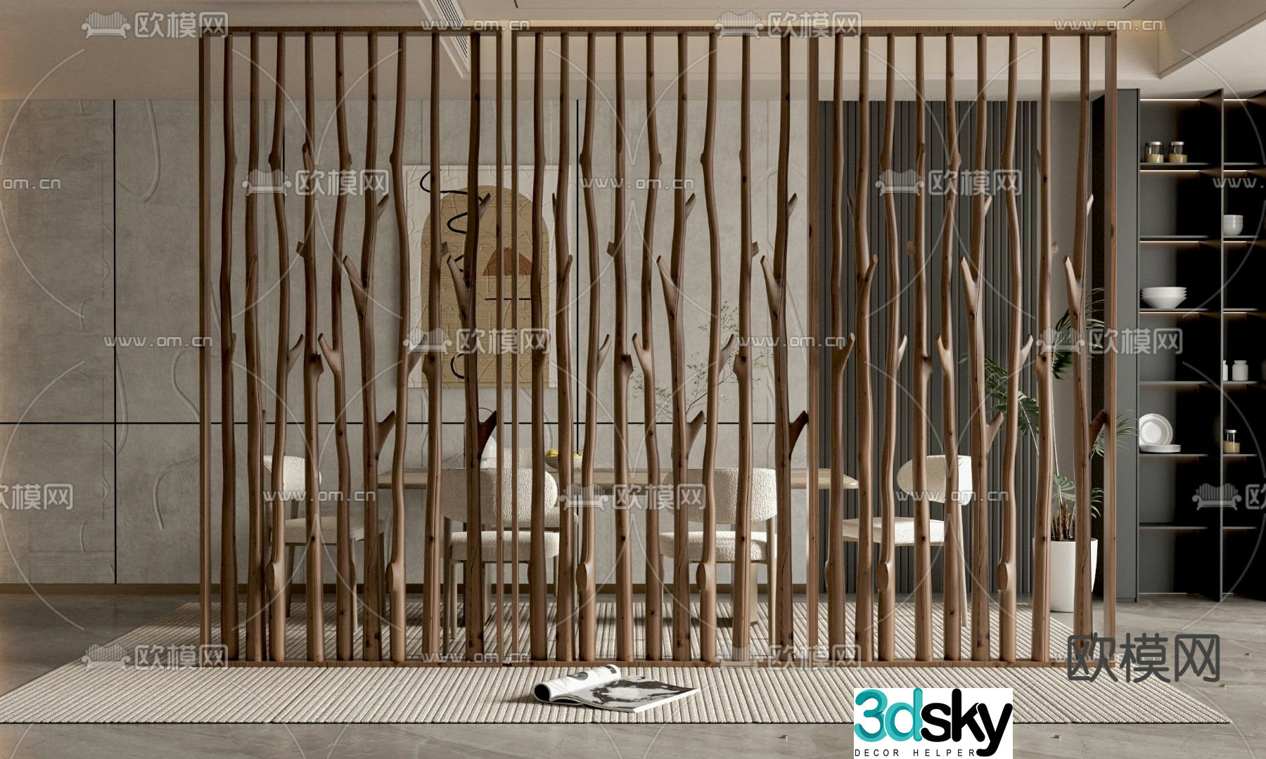 Silence branch screen hollow partition 3d model
